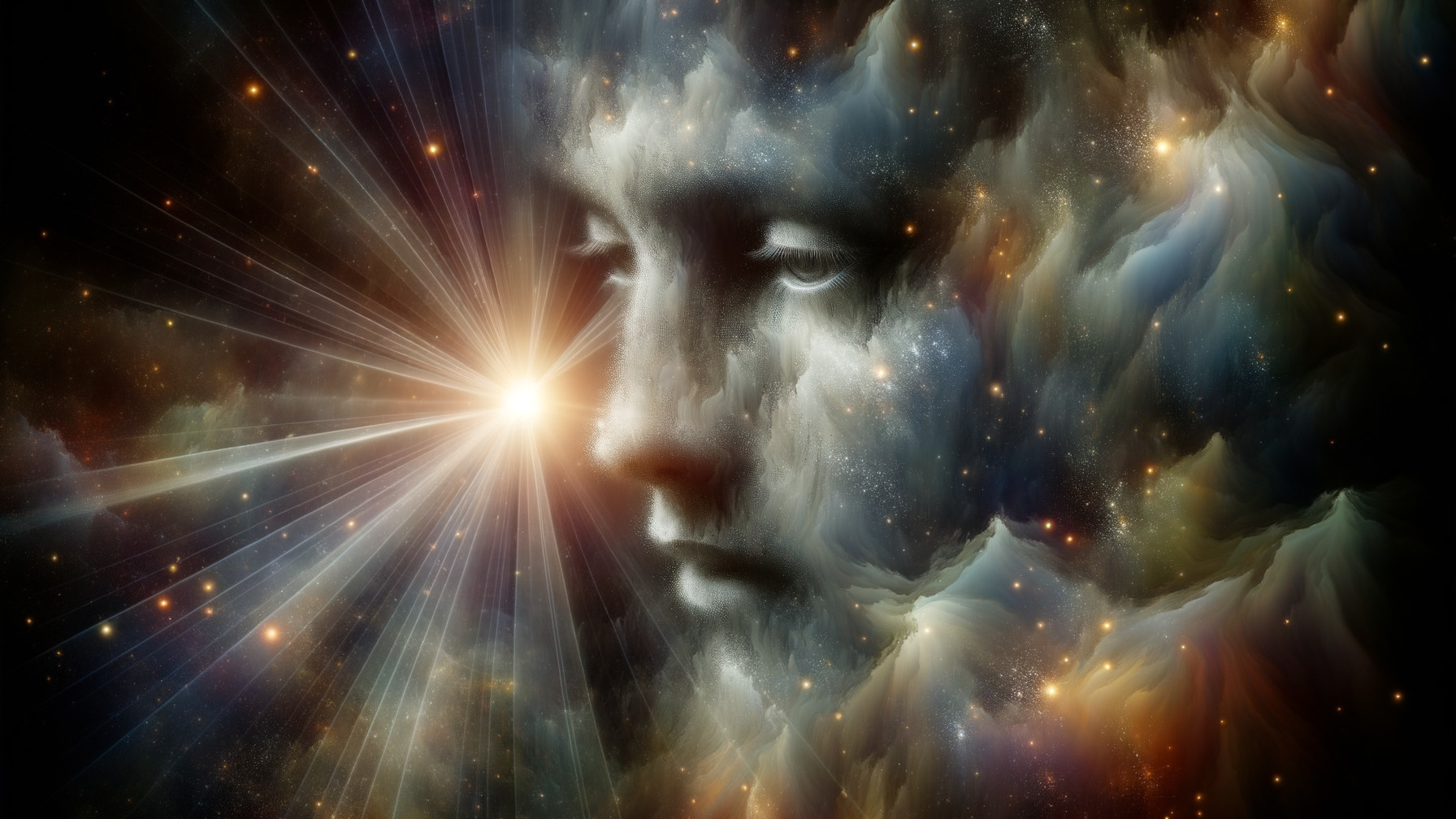 Surreal Cosmic Scene with Human Face in Nebula