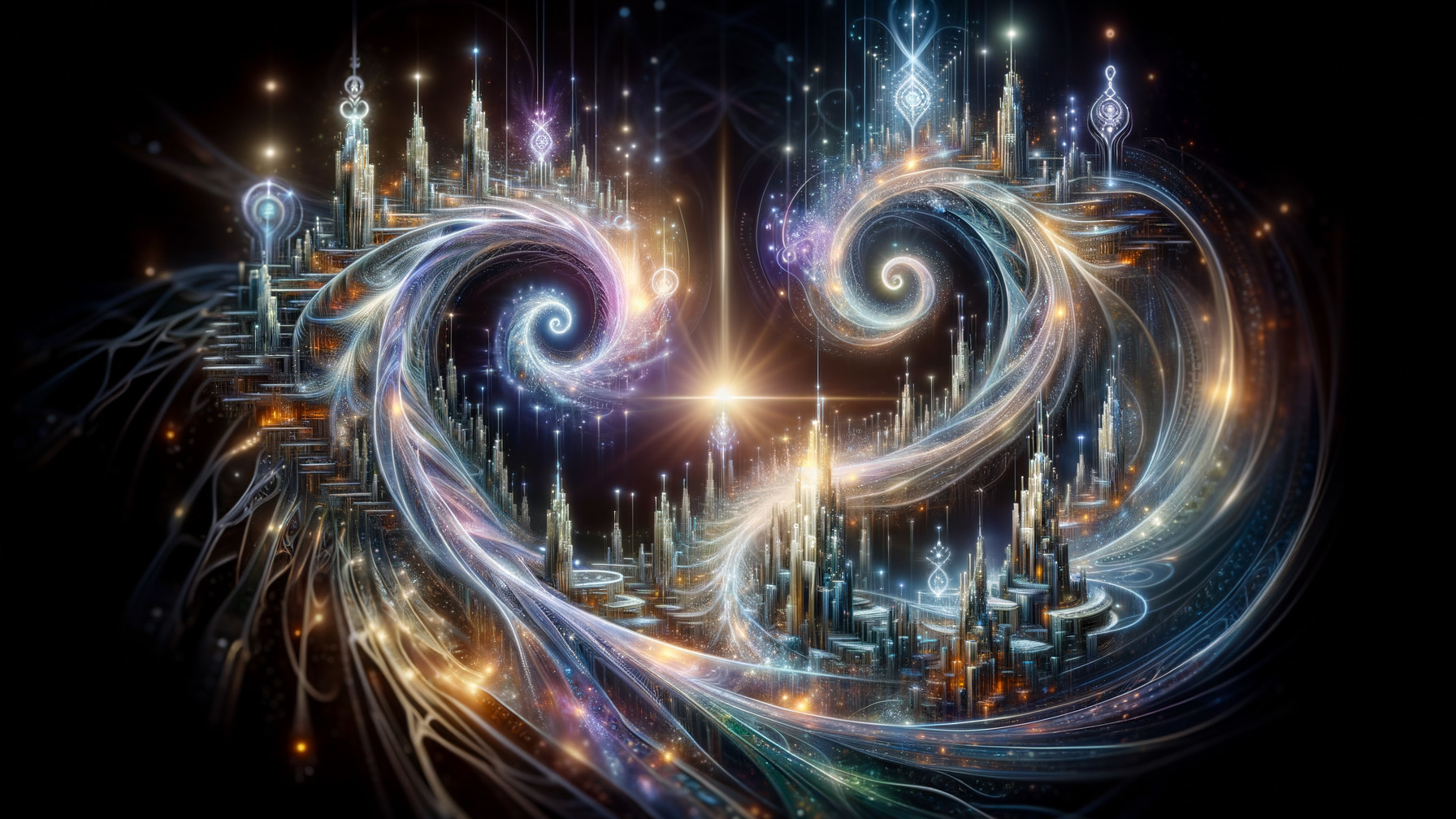 Digital Landscape with Cosmic Cityscape Elements