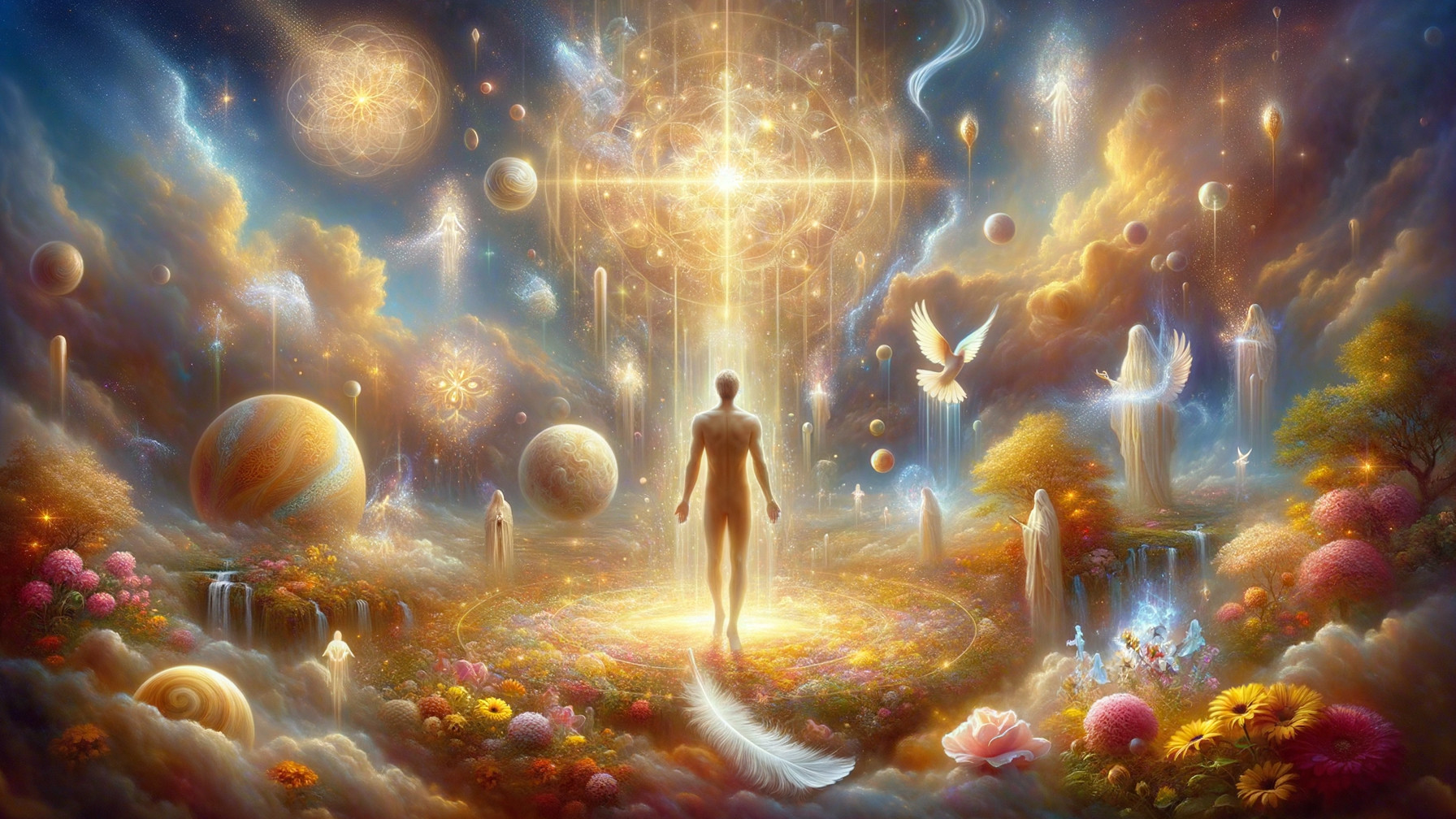 Ethereal Landscape with Celestial Bodies and Flora