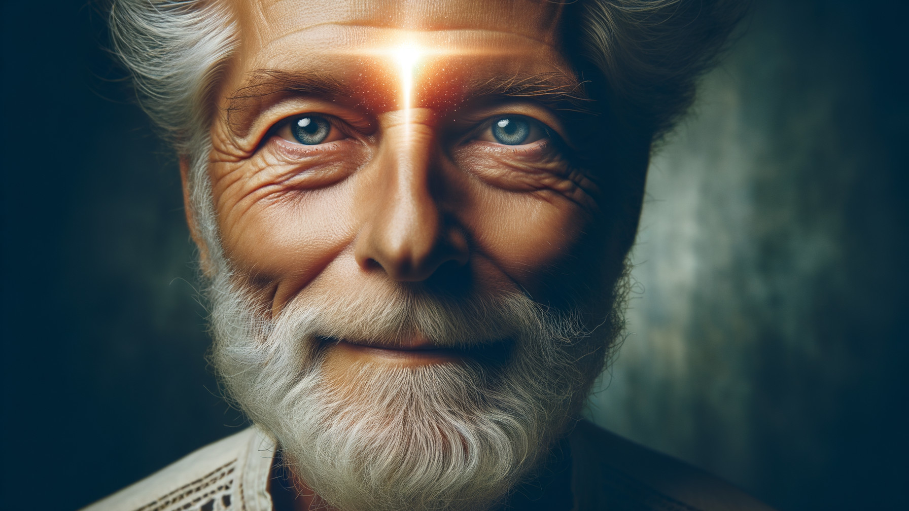 Portrait of an older man with serene expression and wisdom