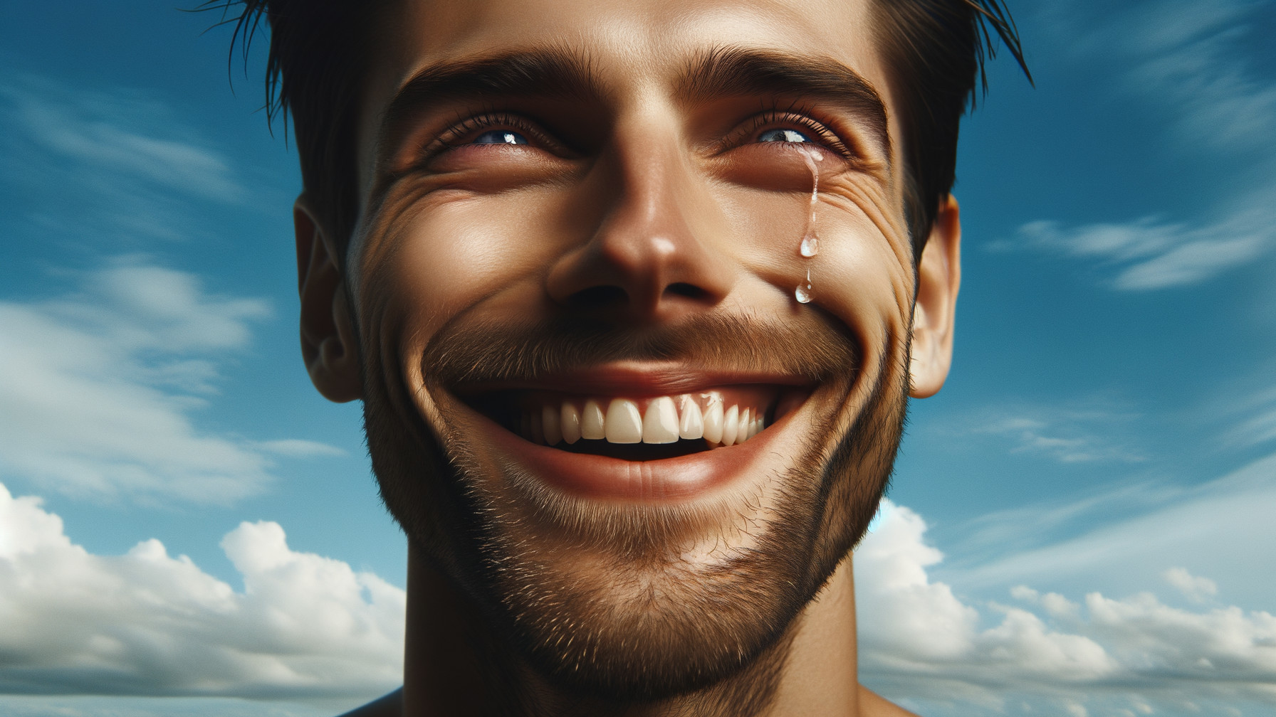 Young man with bright smile and contrasting emotions