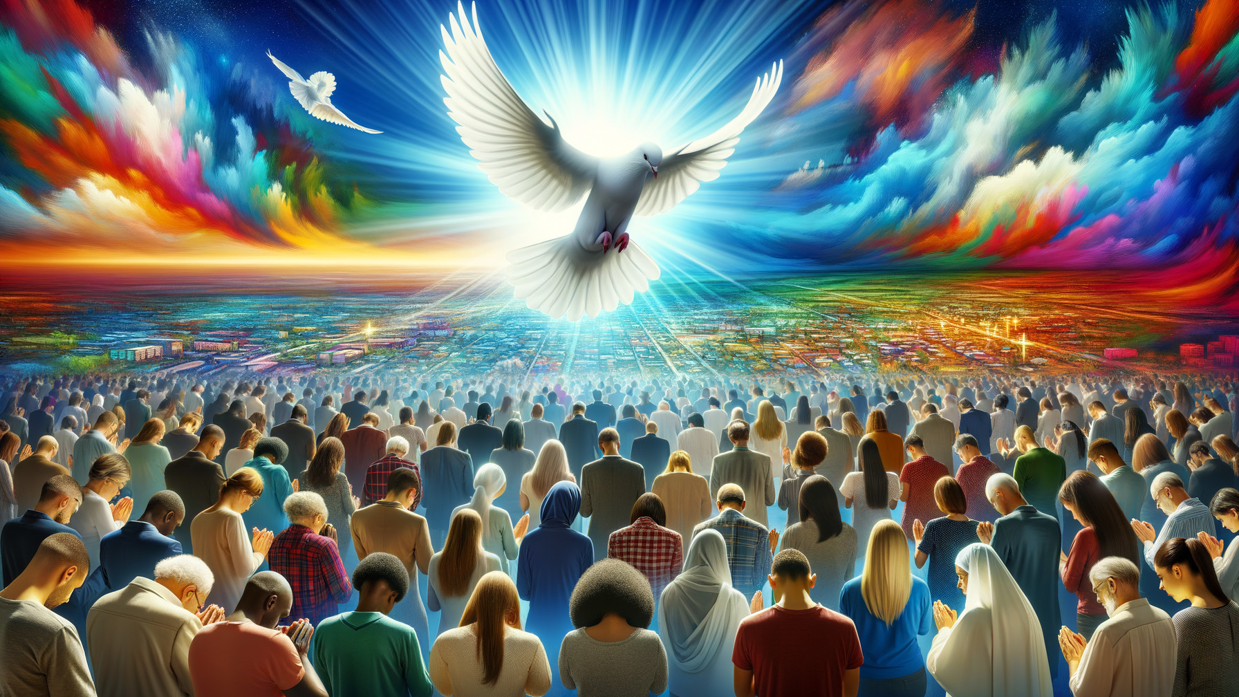 Gathering of People in Divine Light with Dove
