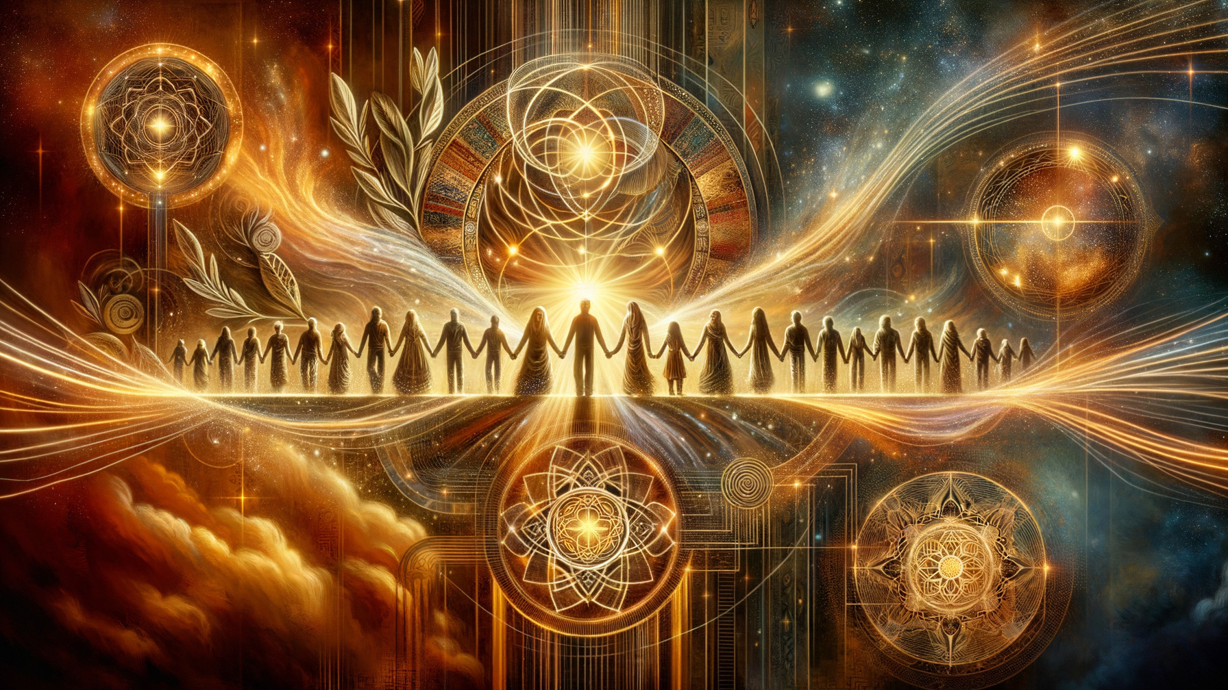 Cosmic Scene of Interconnected Figures in Unity