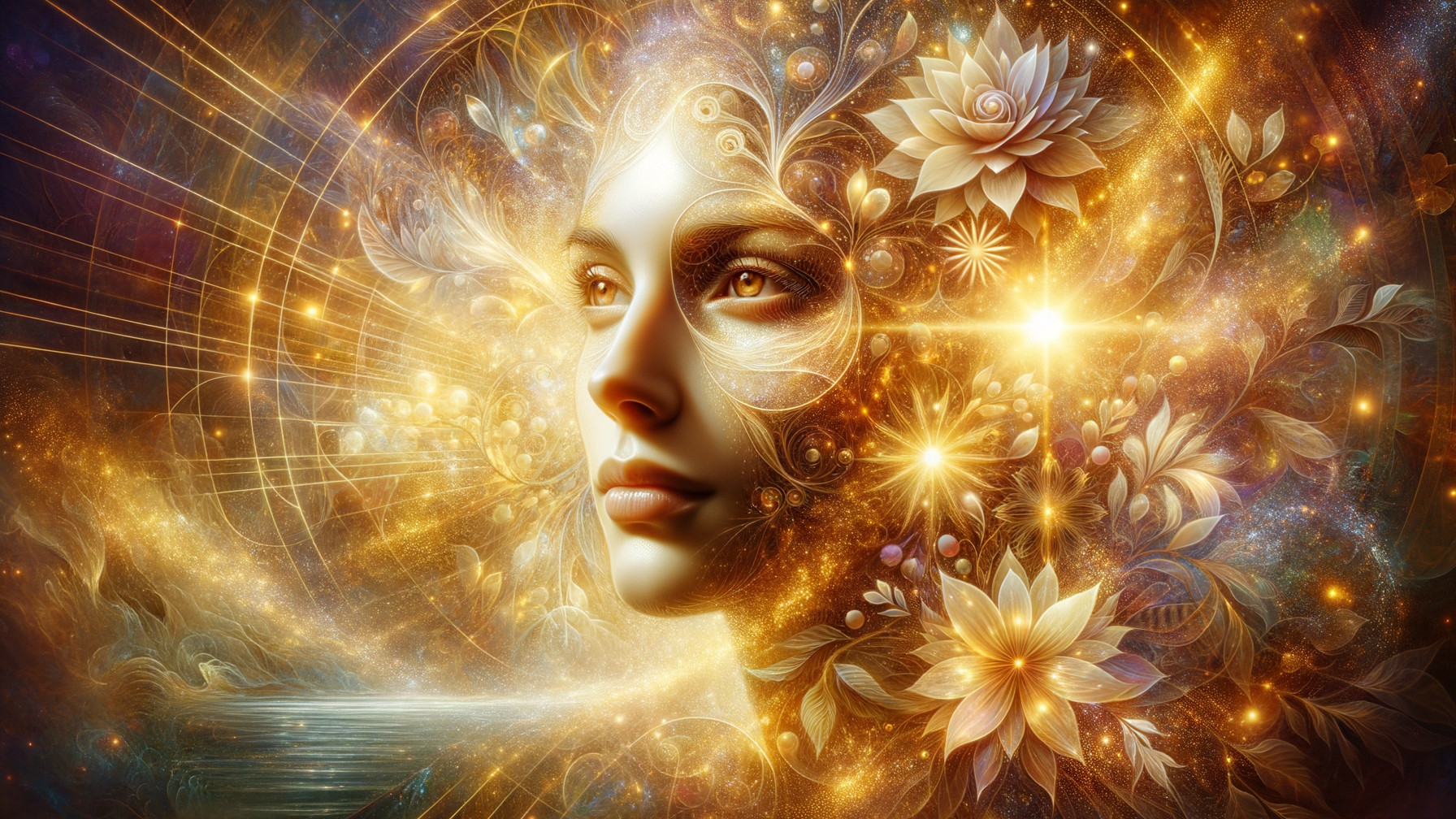 Surreal Face with Floral and Cosmic Patterns