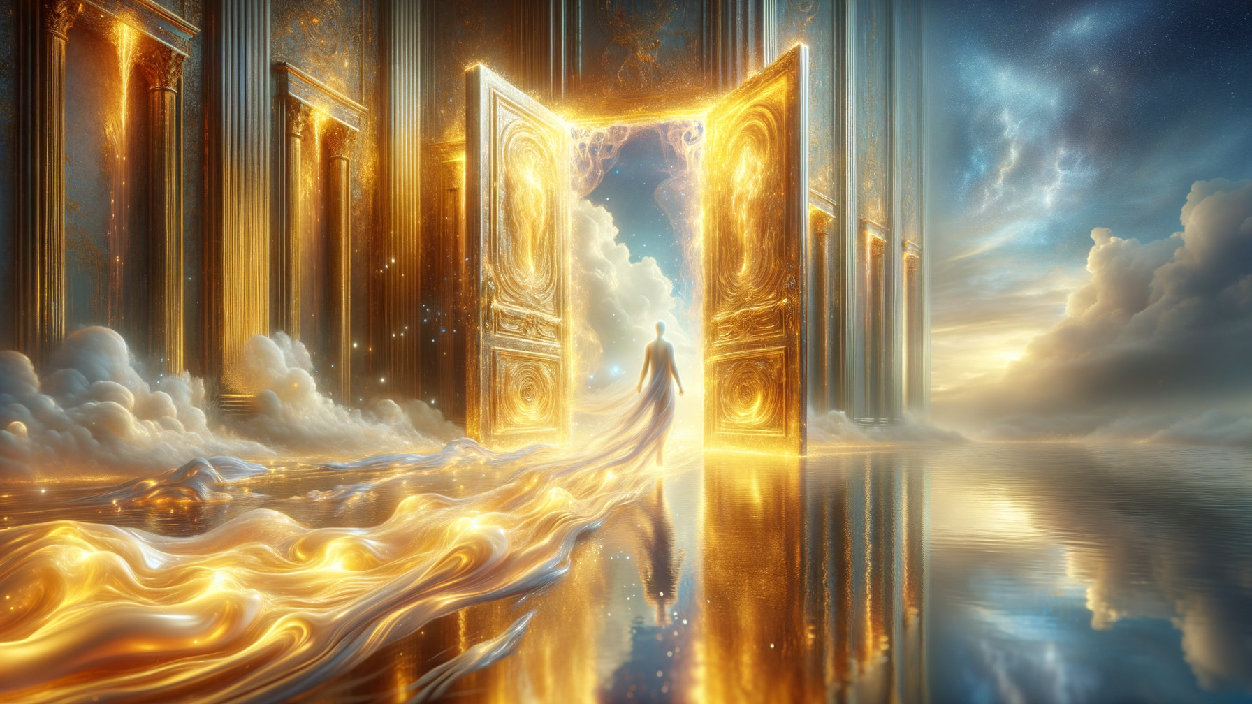 Golden Doorway in Dreamy Cloud Landscape