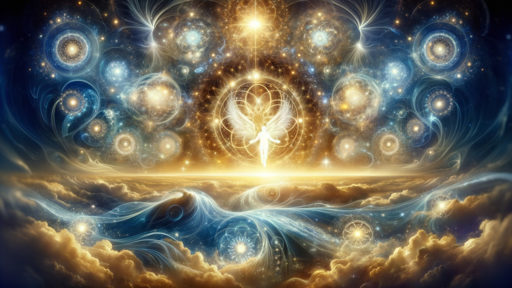 Cosmic Scene with Galaxies and Glowing Figure