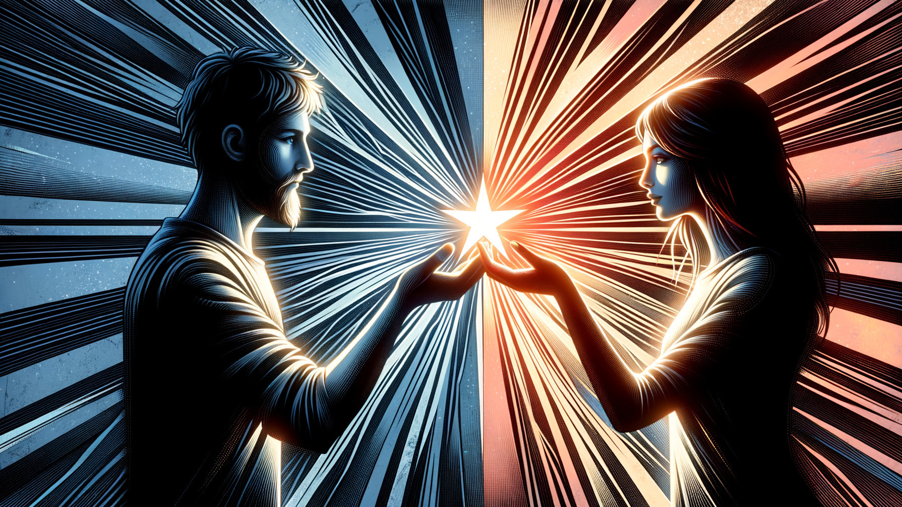 Illustration of Unity with Glowing Stars and Contrast