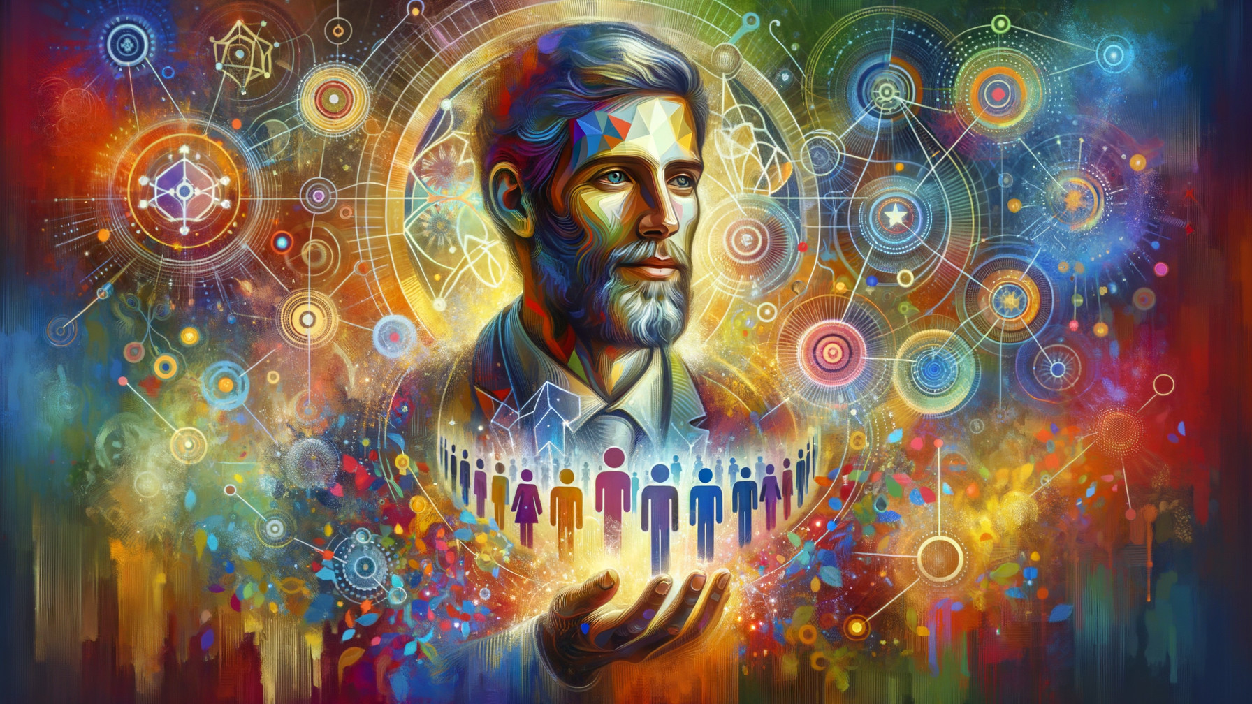 Stylized portrait of a man with vibrant abstract background