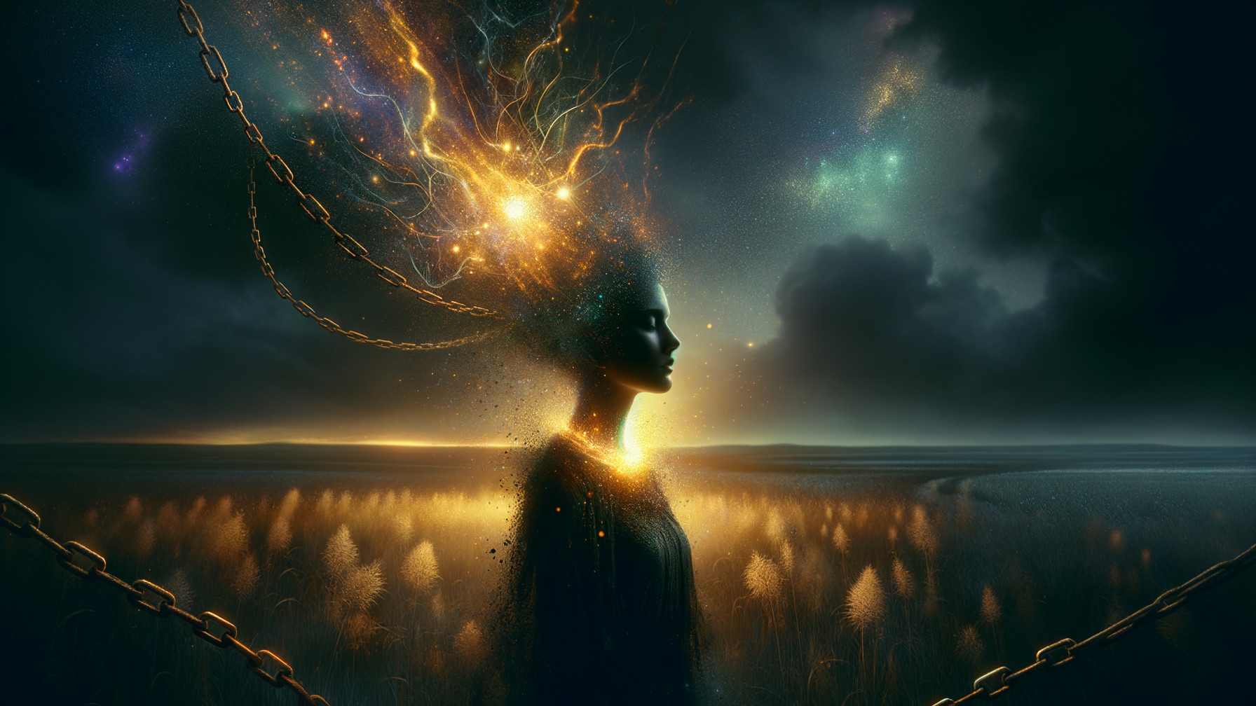 Silhouette of a Woman Against Cosmic Background