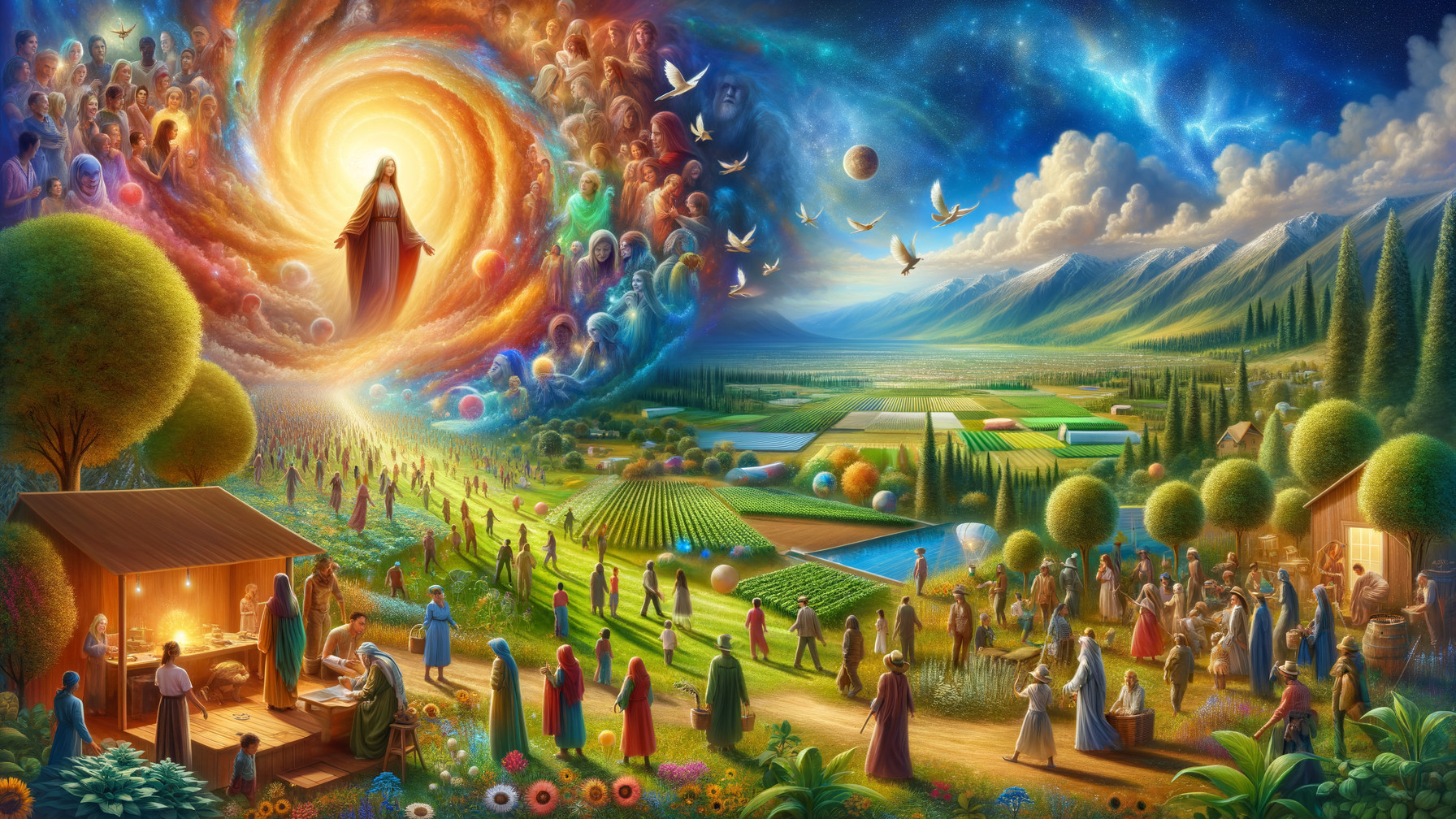 Contrast of Energetic Vortex and Serene Landscape