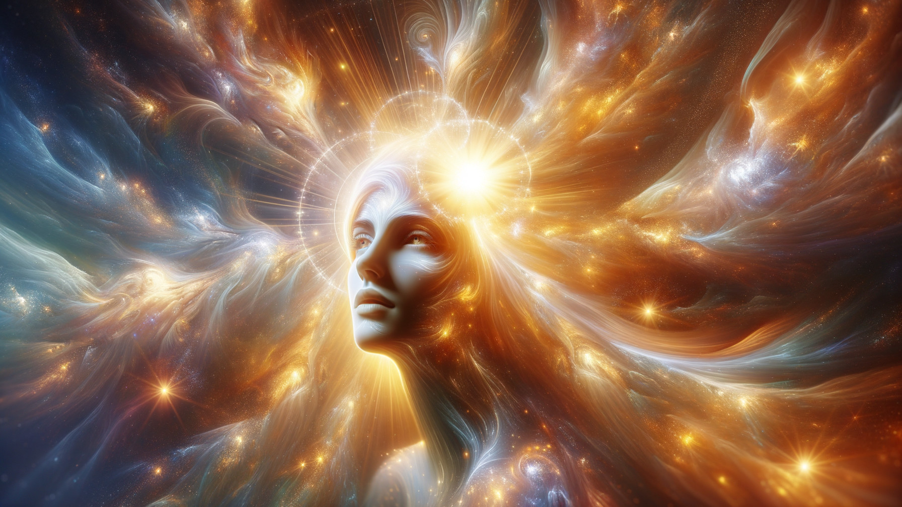 Ethereal Figure in a Cosmic Galaxy Setting
