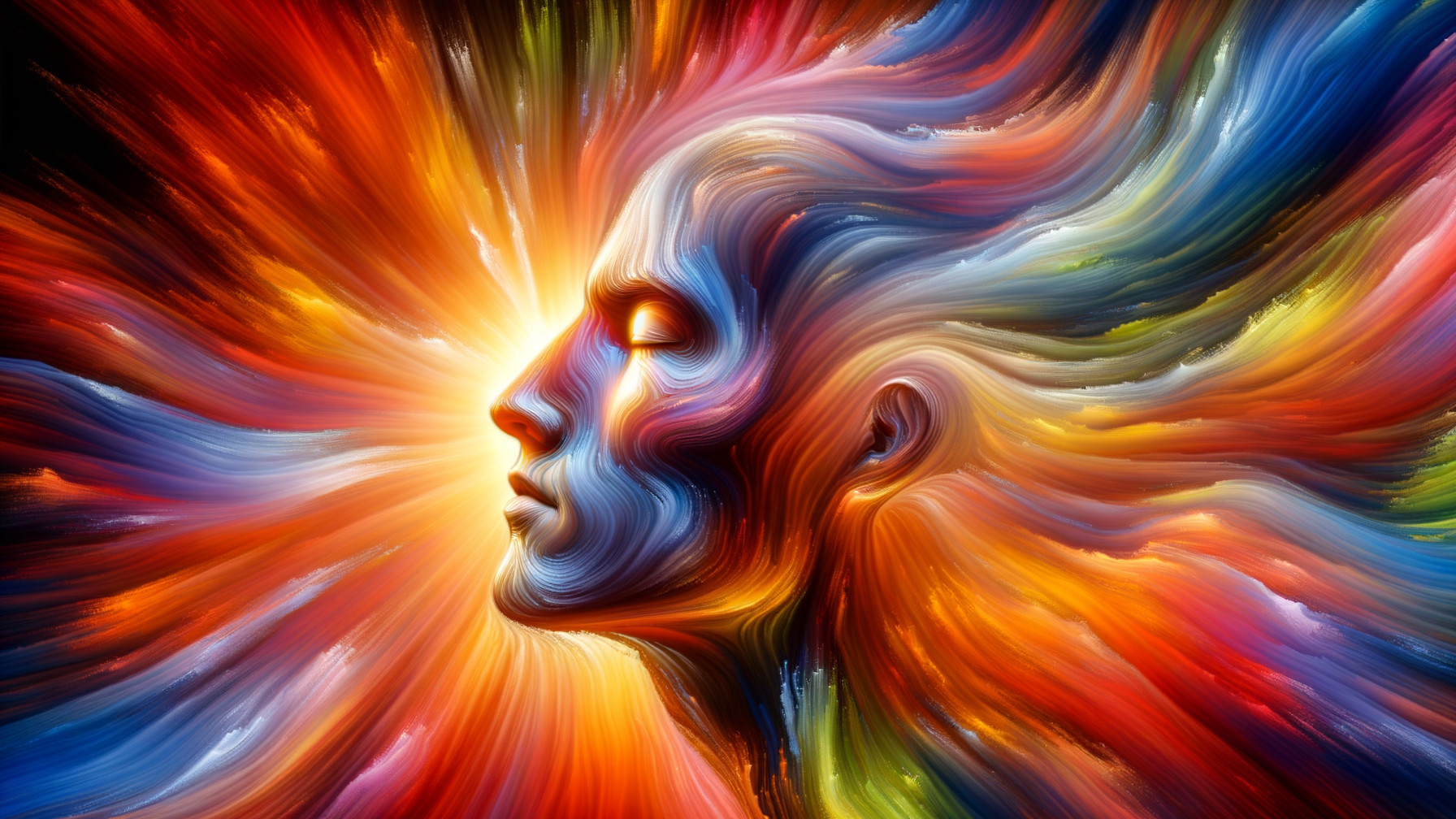 Vibrant Human Profile with Colorful Energy Waves