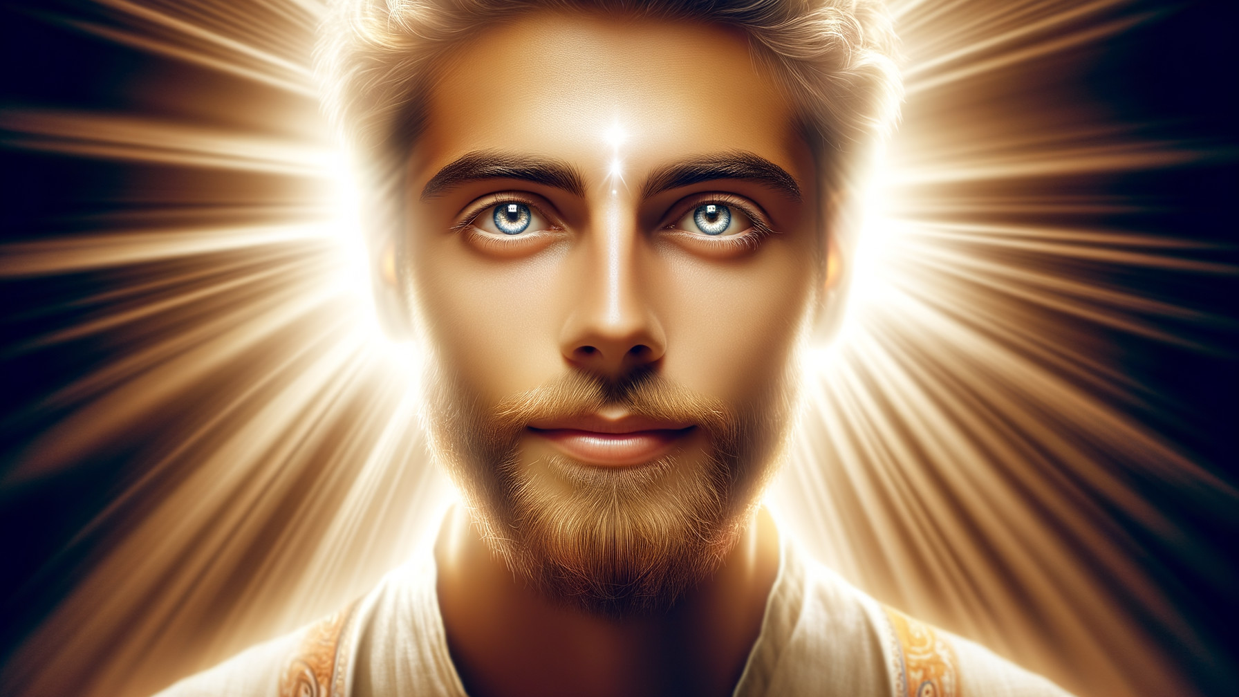 Serene Figure with Radiant Light and Gentle Expression