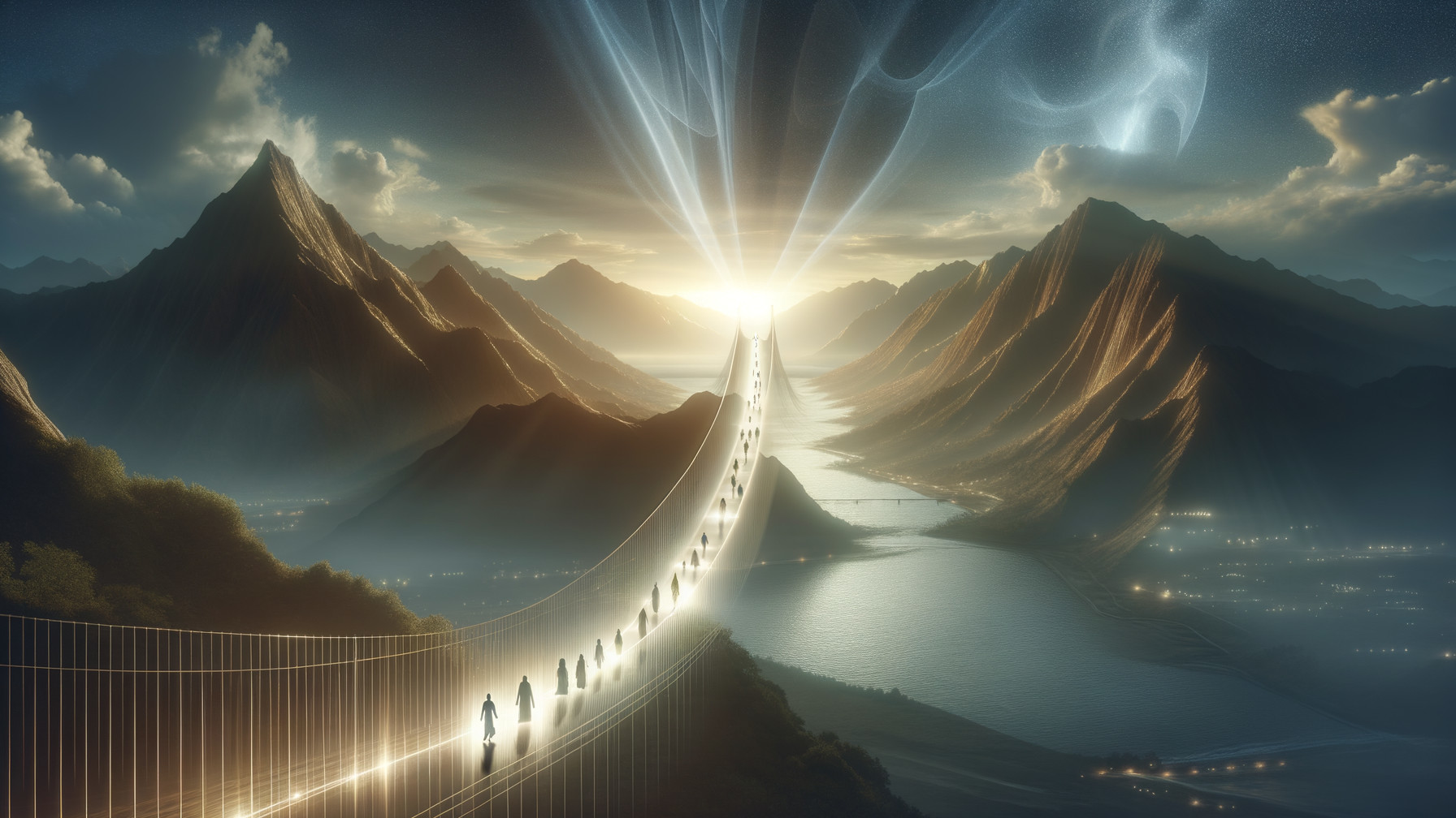 Surreal Landscape with Bridge Over Tranquil River