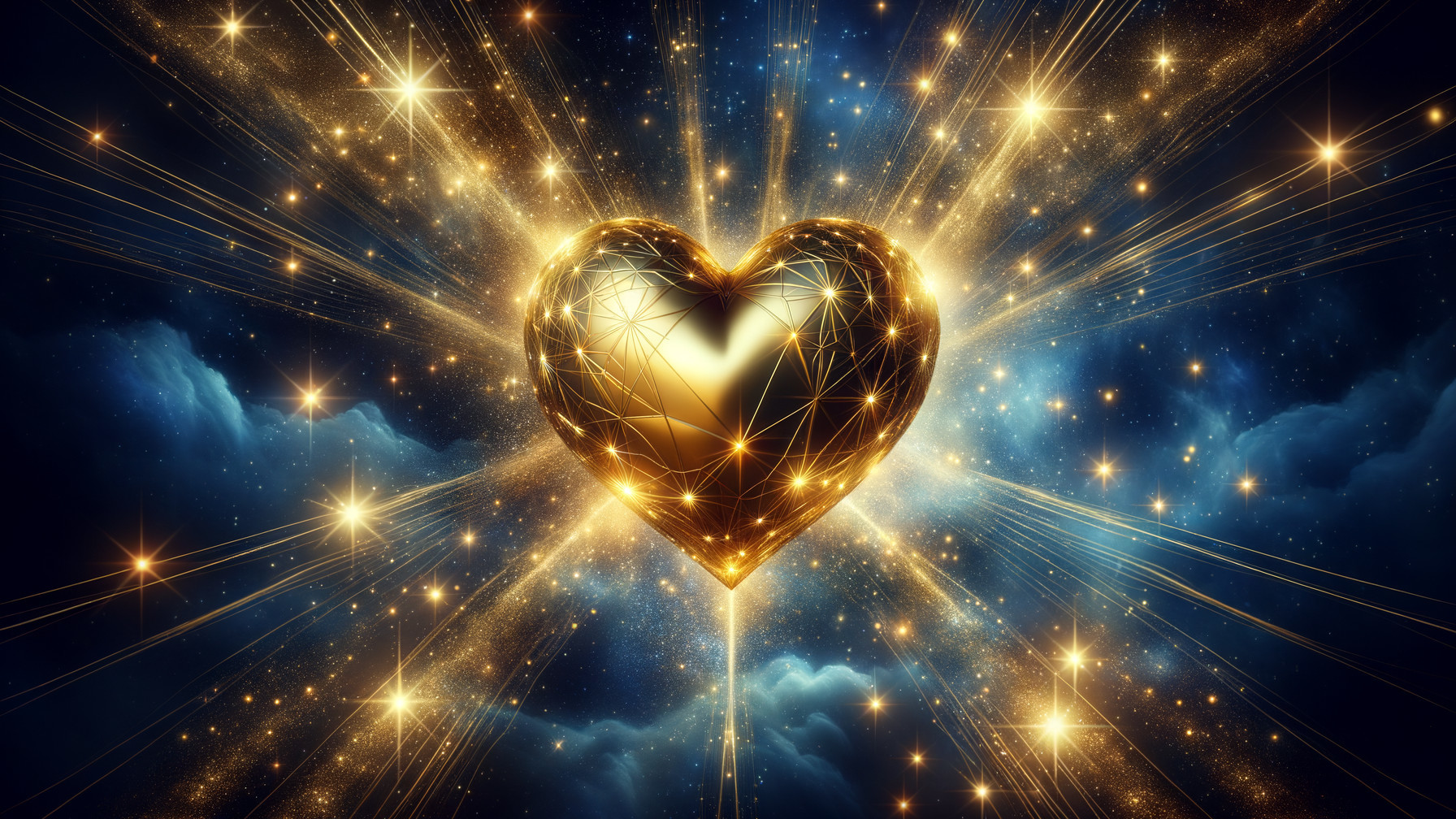 Golden Heart Surrounded by Cosmic Light and Stars