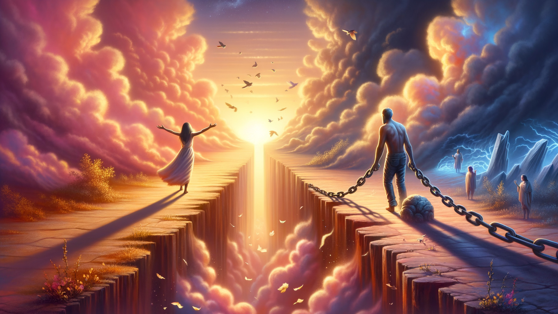 Surreal Landscape of Light and Darkness Divided by Chasm