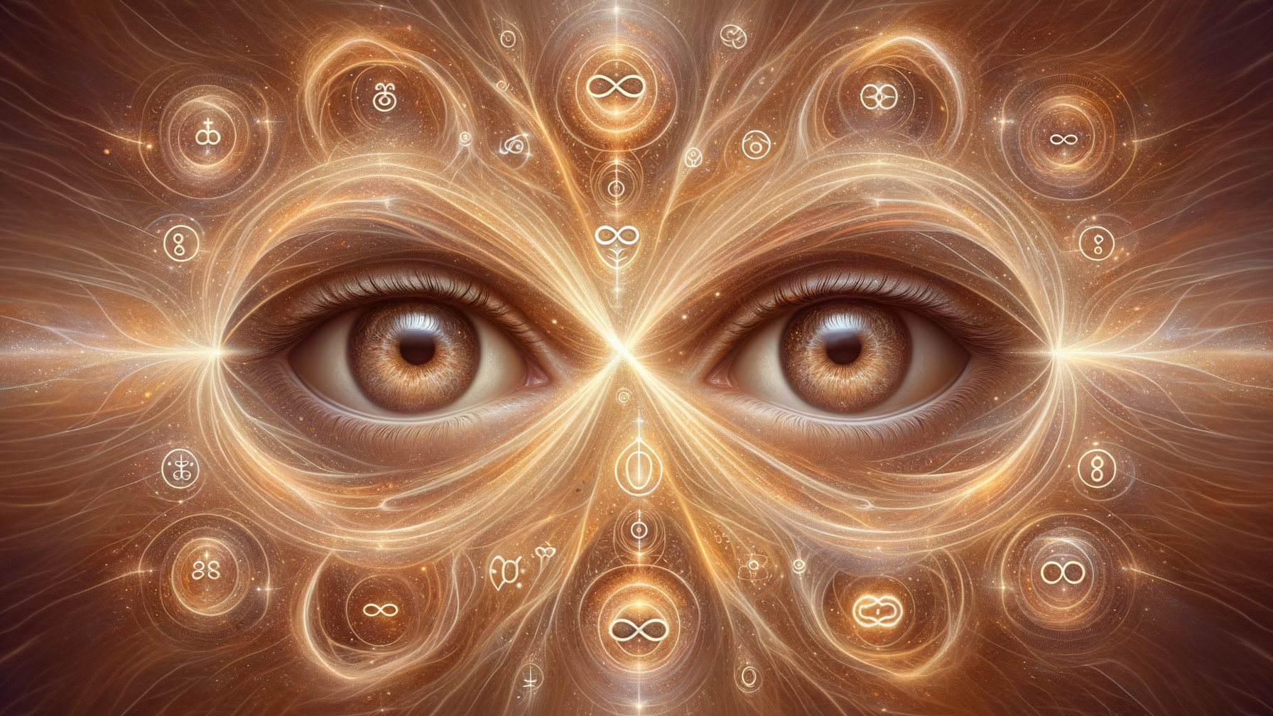 Close-Up of Human Eyes with Golden Light Patterns