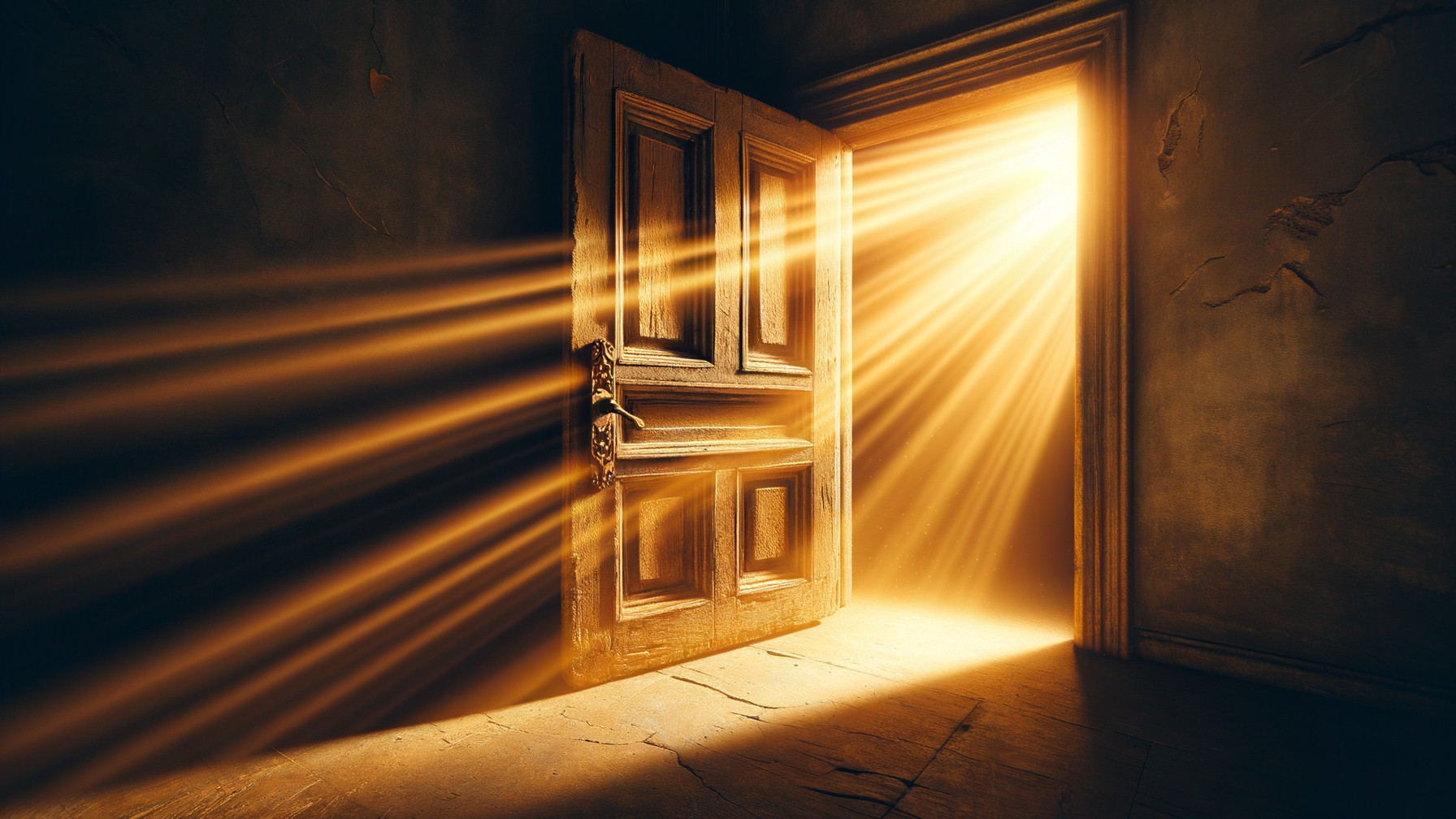 Weathered Wooden Door in Dimly Lit Room