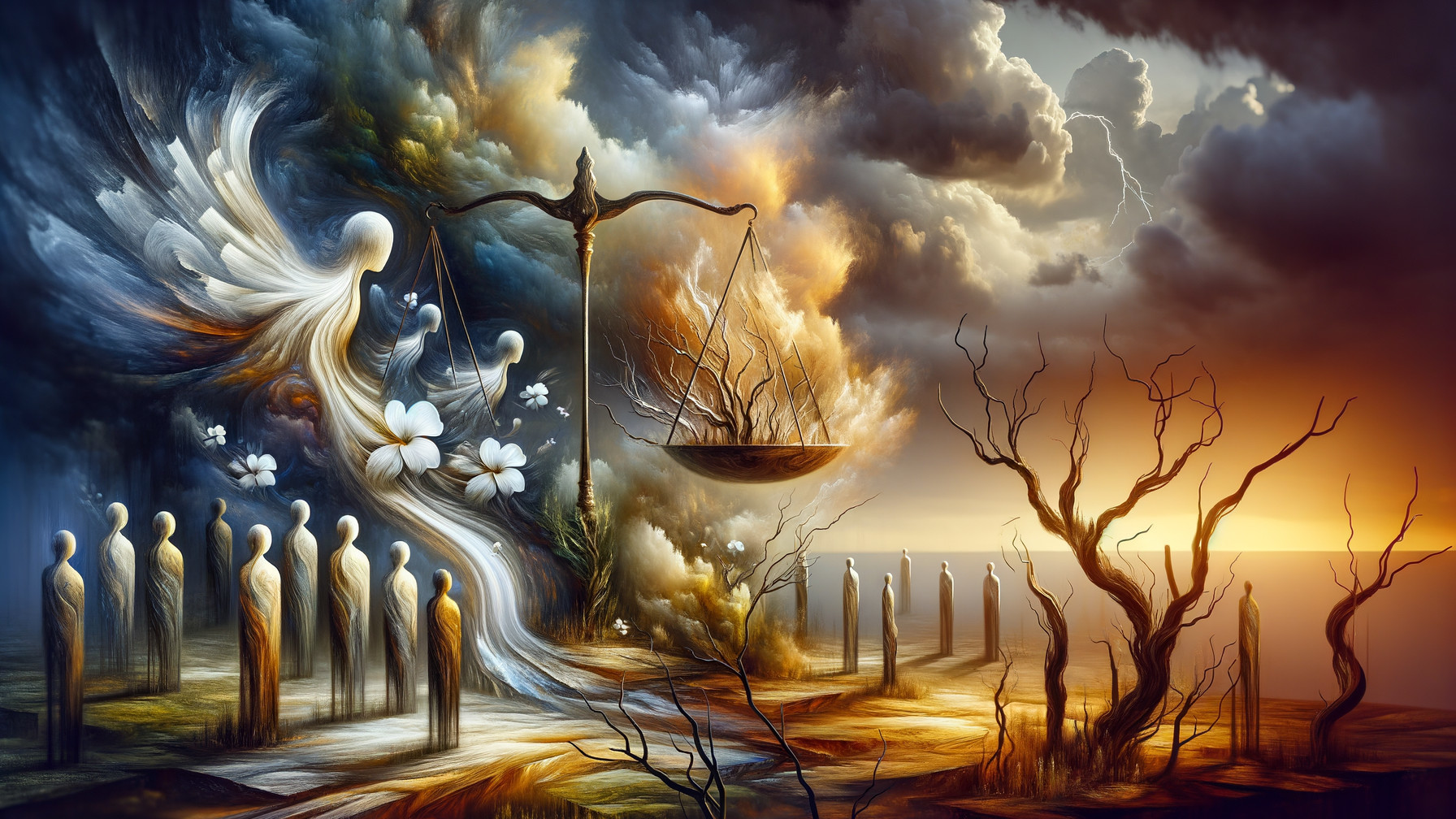 Surreal Landscape with Ethereal Figures and Scale