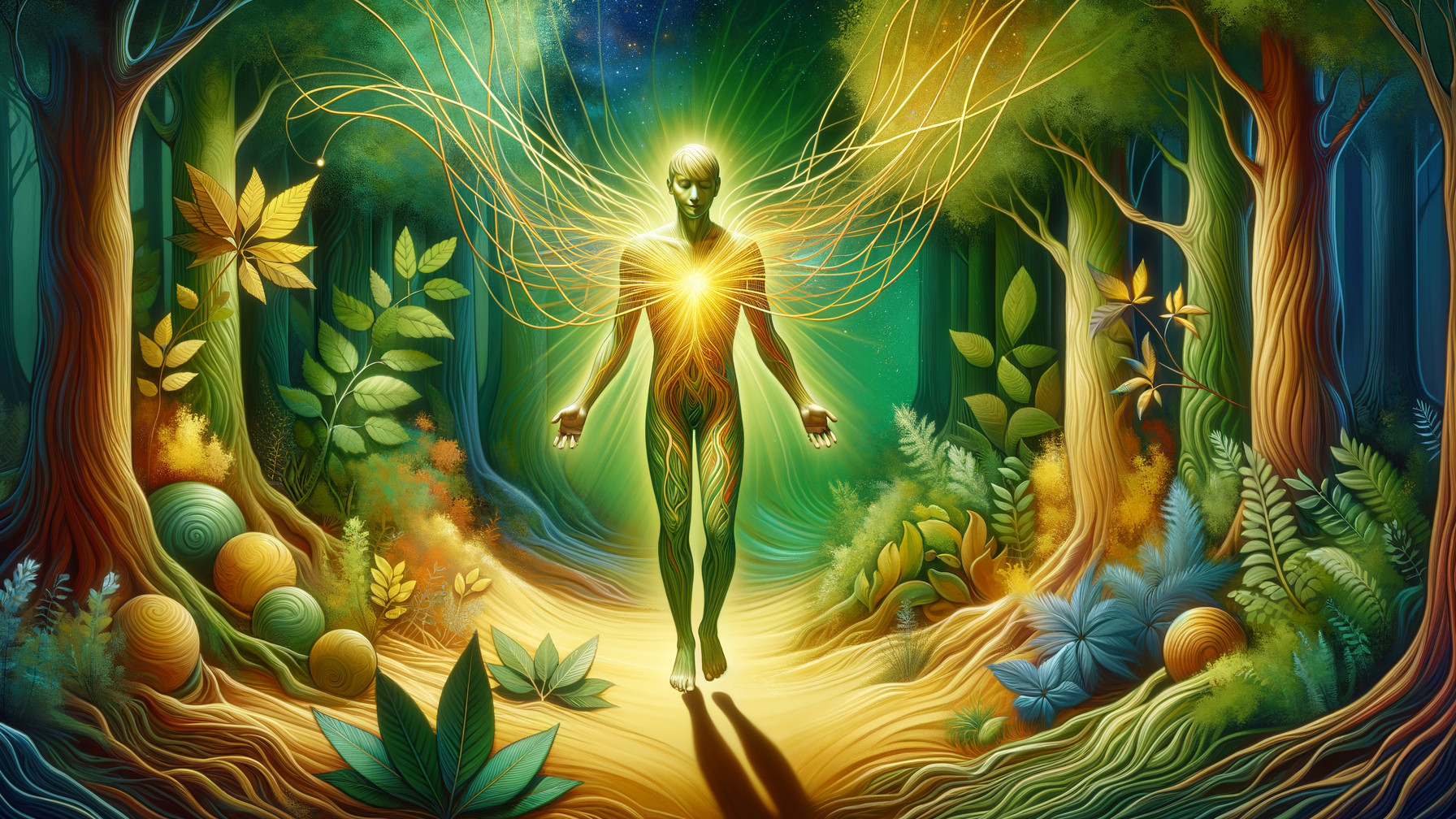 Luminous Figure in a Mystical Forest Setting