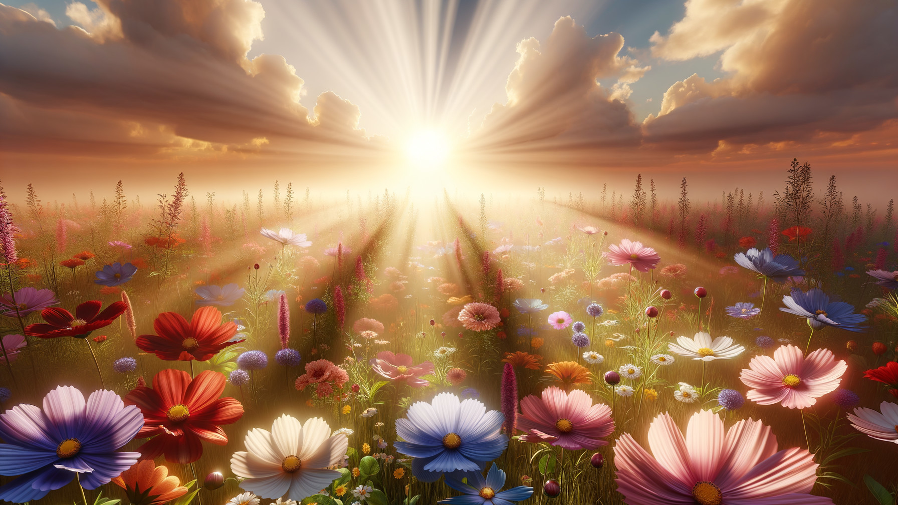 Vibrant Meadow with Colorful Flowers and Sunlight