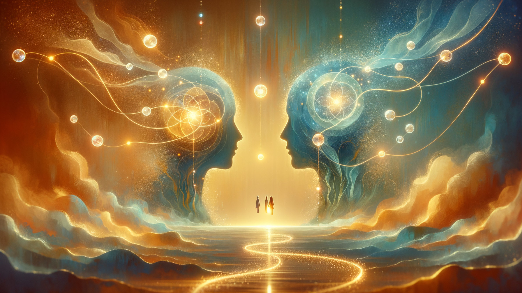 Ethereal Faces and Figures in Dreamlike Landscape