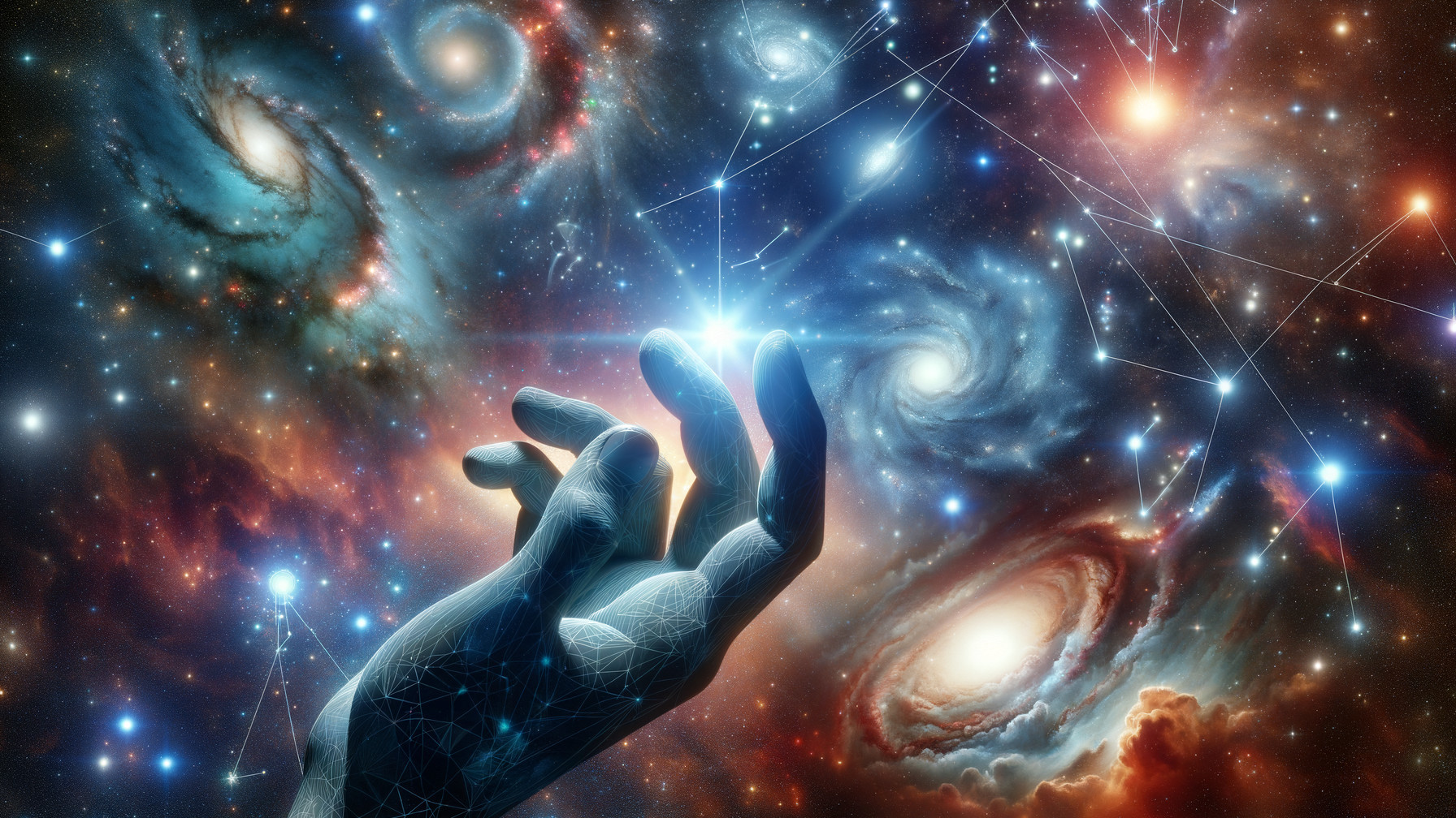 Digital Rendering of a Hand in Cosmic Background