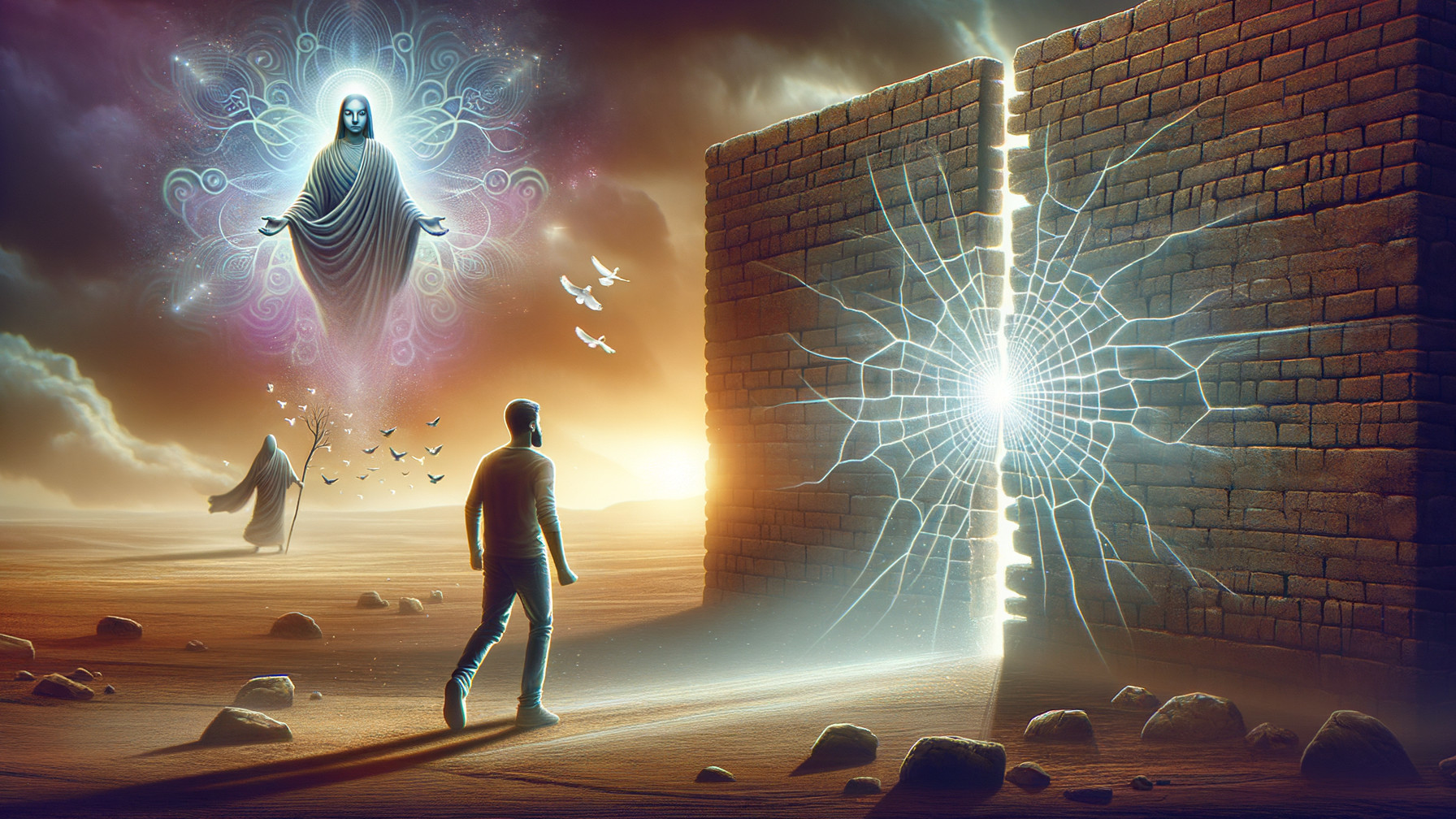 Surreal Desert Scene with Ethereal Light and Figures