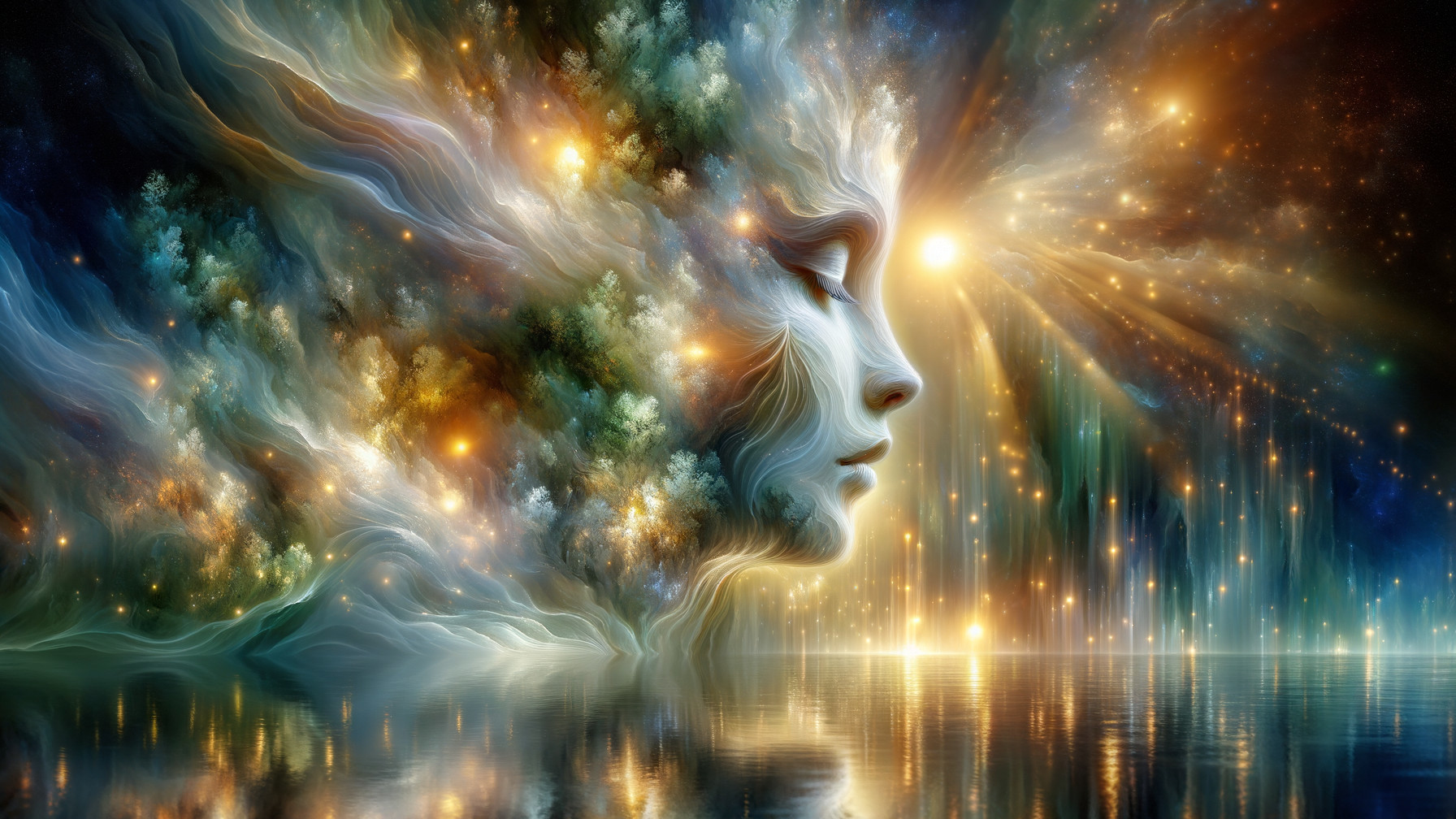 Surreal Scene of Woman's Profile in Colorful Clouds