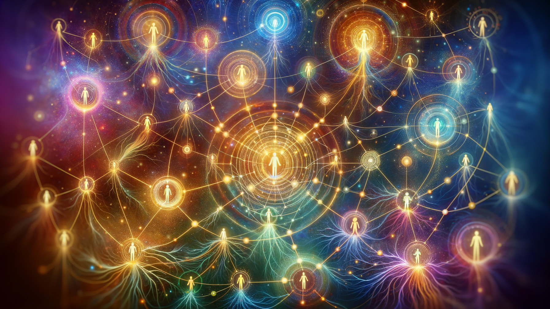 Vibrant Cosmic Network of Interconnected Figures
