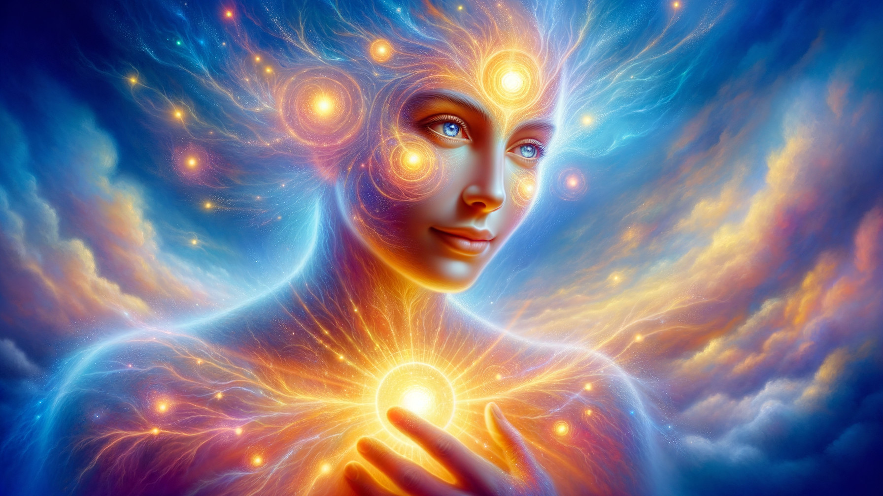 Radiant Figure in a Dreamlike Cosmic Atmosphere