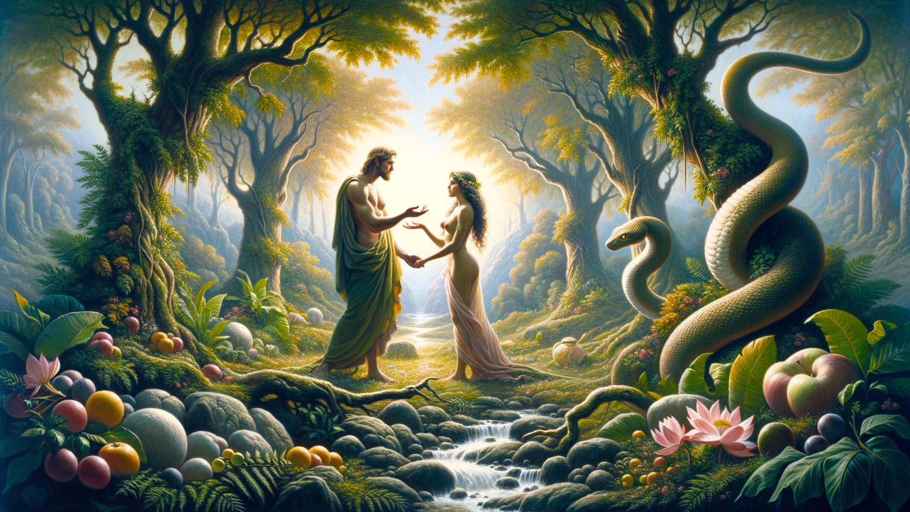 Serene Couple in a Mythical Forest Setting