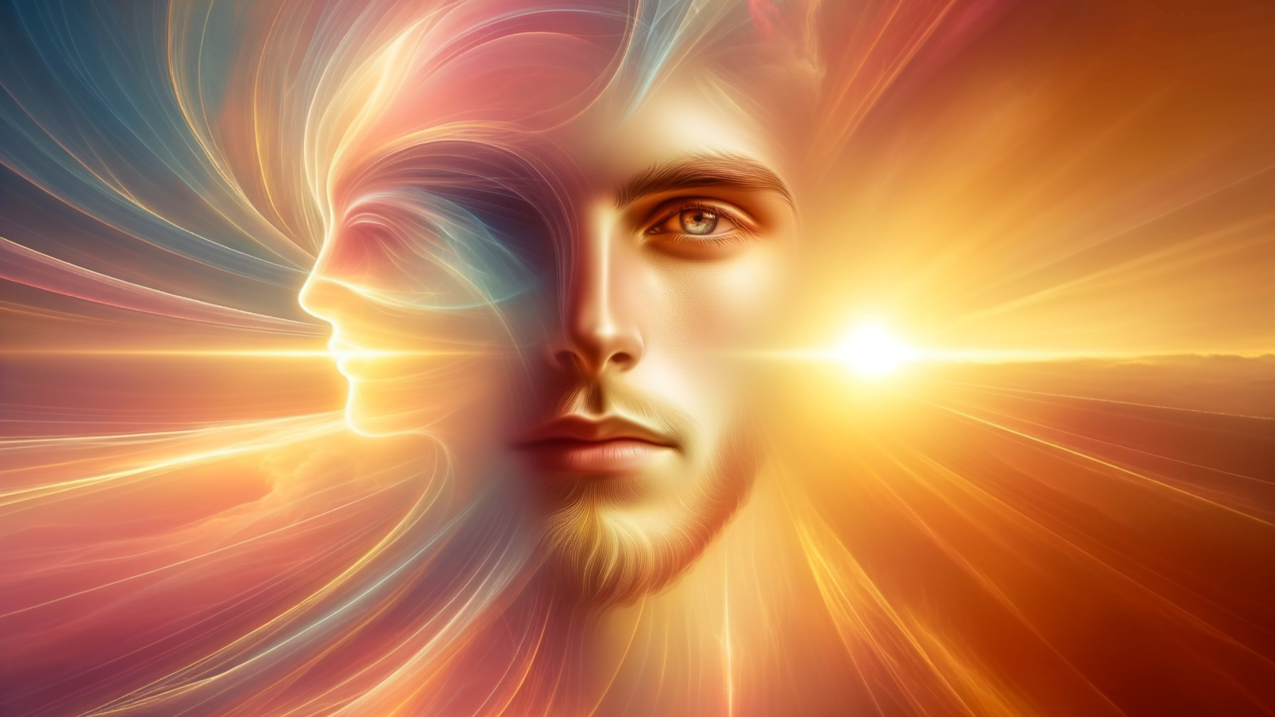 Surreal Blend of Human Faces in Vibrant Colors