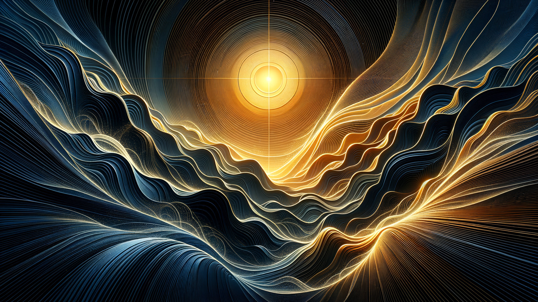 Abstract Landscape of Dark Blue and Gold Waves