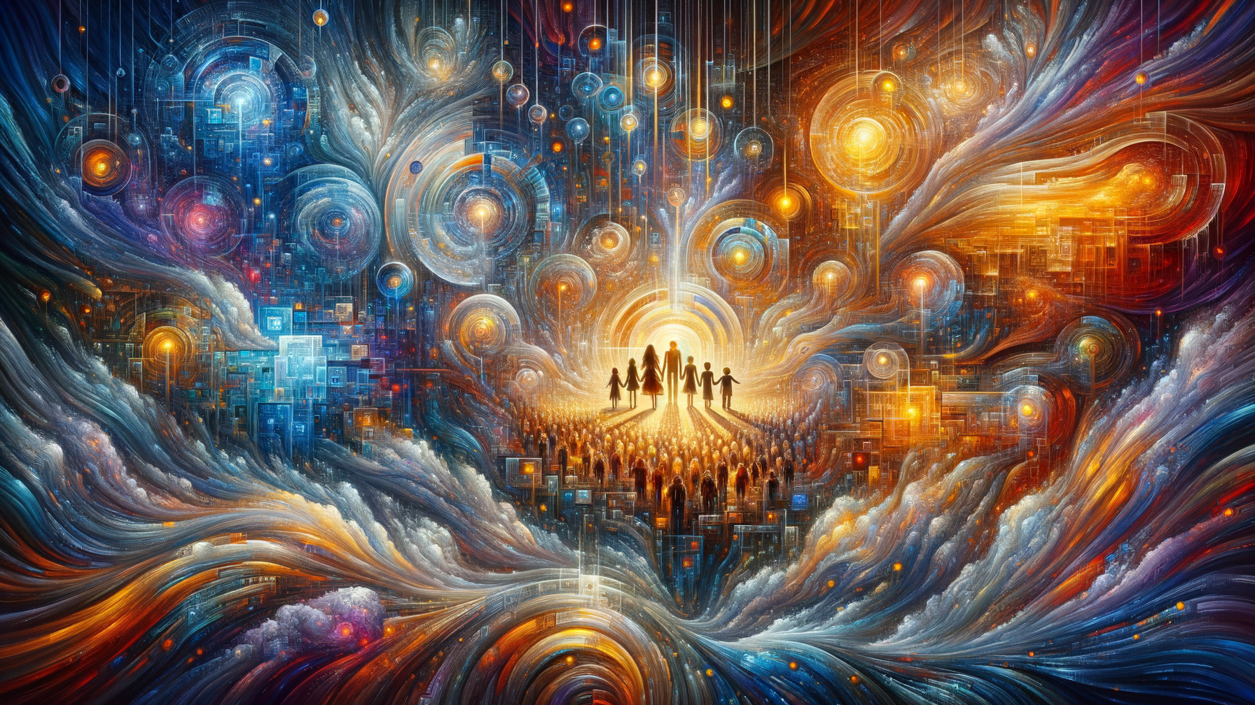 Abstract Scene of Glowing Figure in Cosmic Tapestry