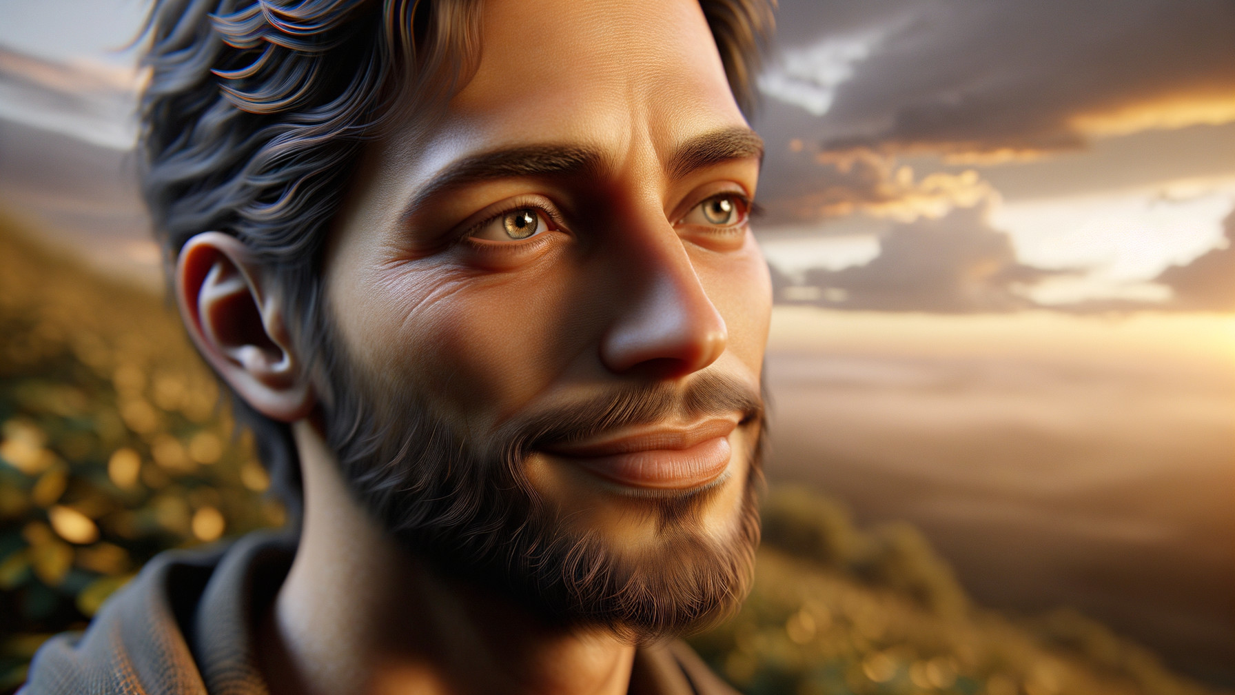 Close-up Portrait of a Young Man at Sunset