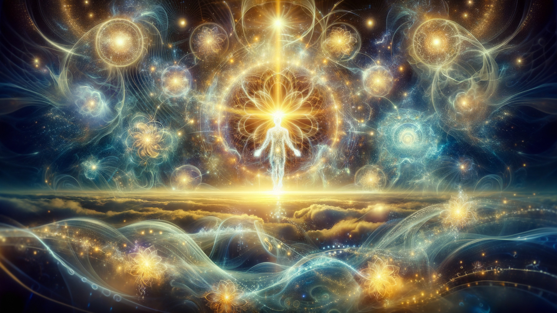 Luminous Cosmic Scene with Energy Patterns and Orbs