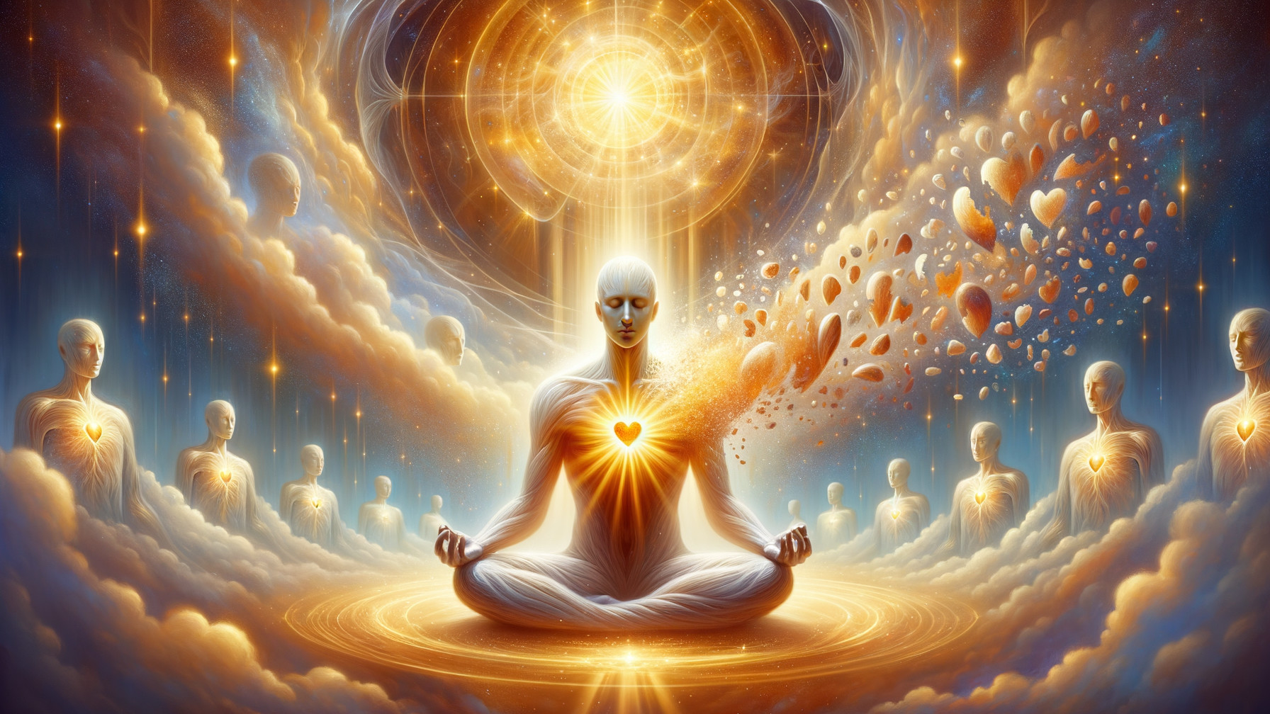 Serene Figure Meditating with Radiant Heart Light