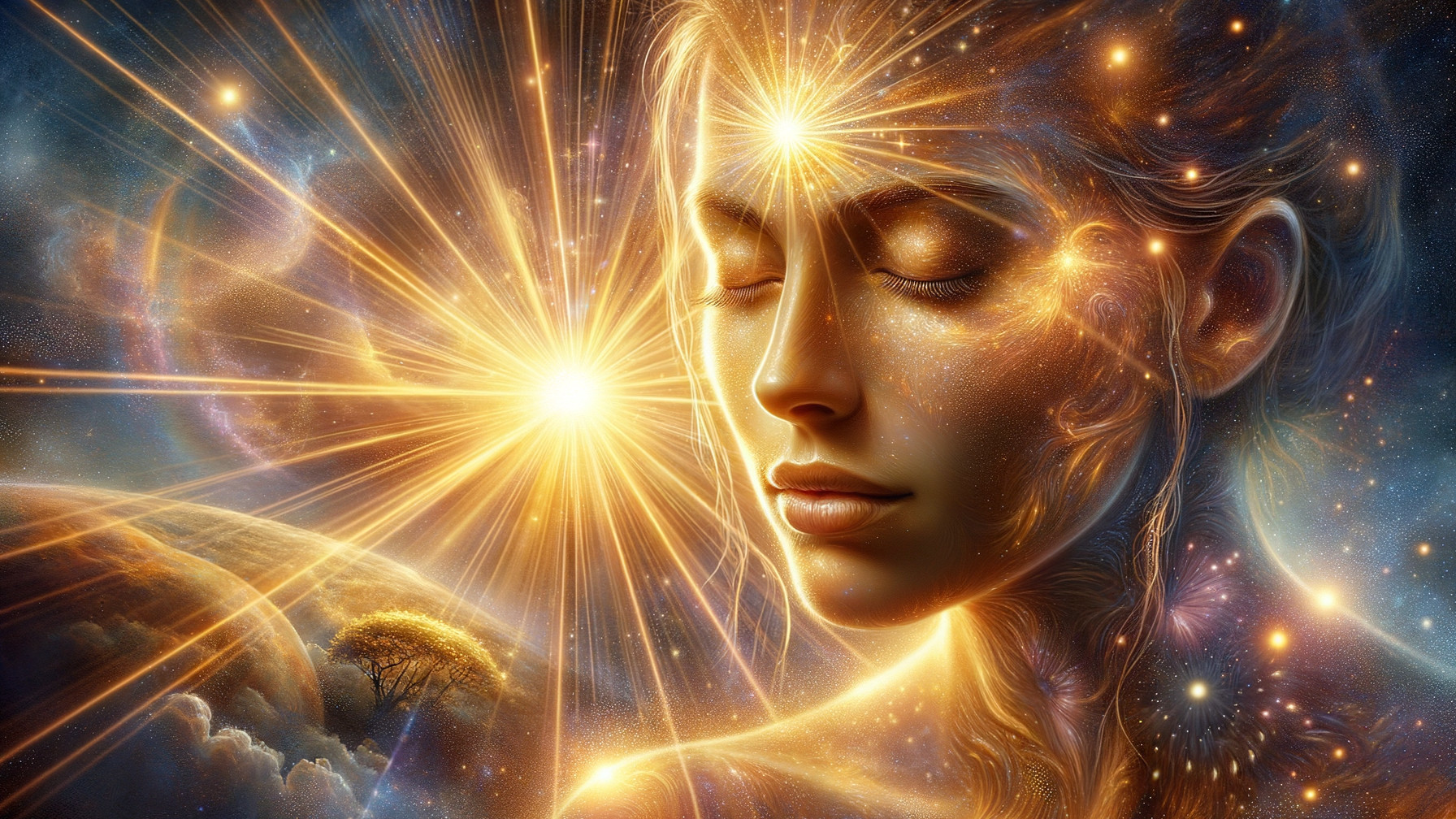Mystical Figure in Cosmic Backdrop with Ethereal Light