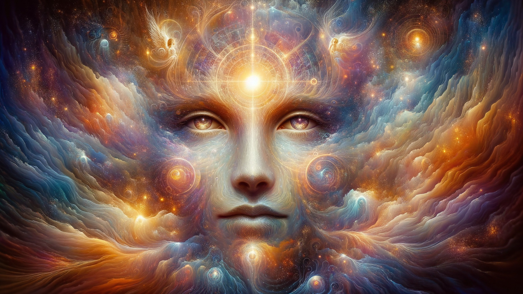 Surreal Cosmic Face with Vibrant Colors and Light