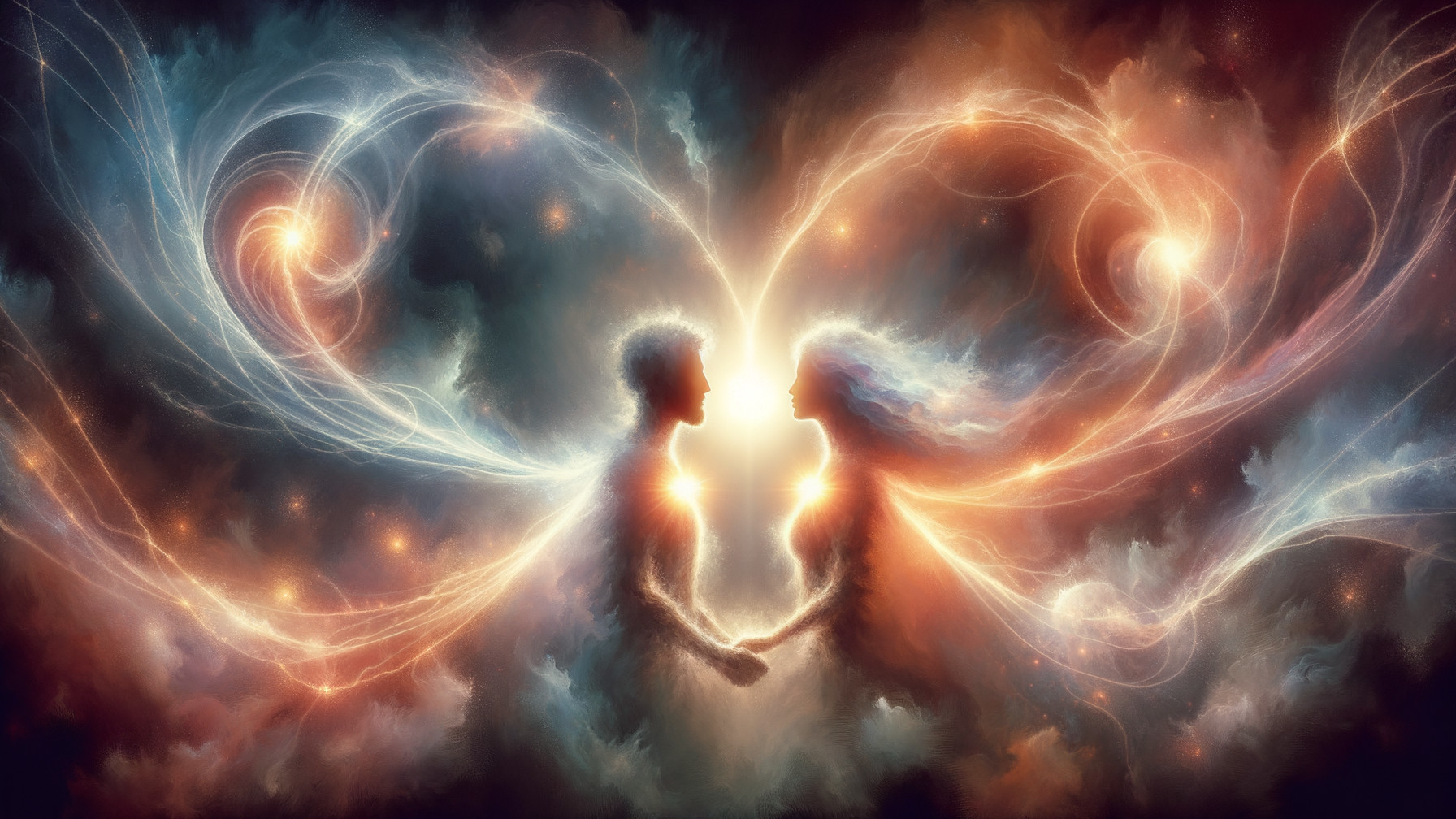 Ethereal Figures in a Vibrant Cosmic Scene