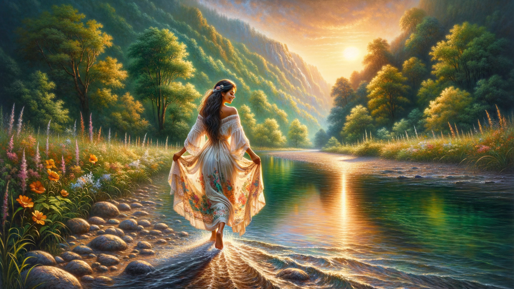 Serene Landscape with Woman by Tranquil River