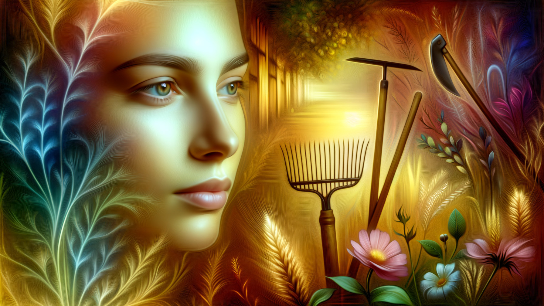 Ethereal Portrait of Woman Surrounded by Nature Elements