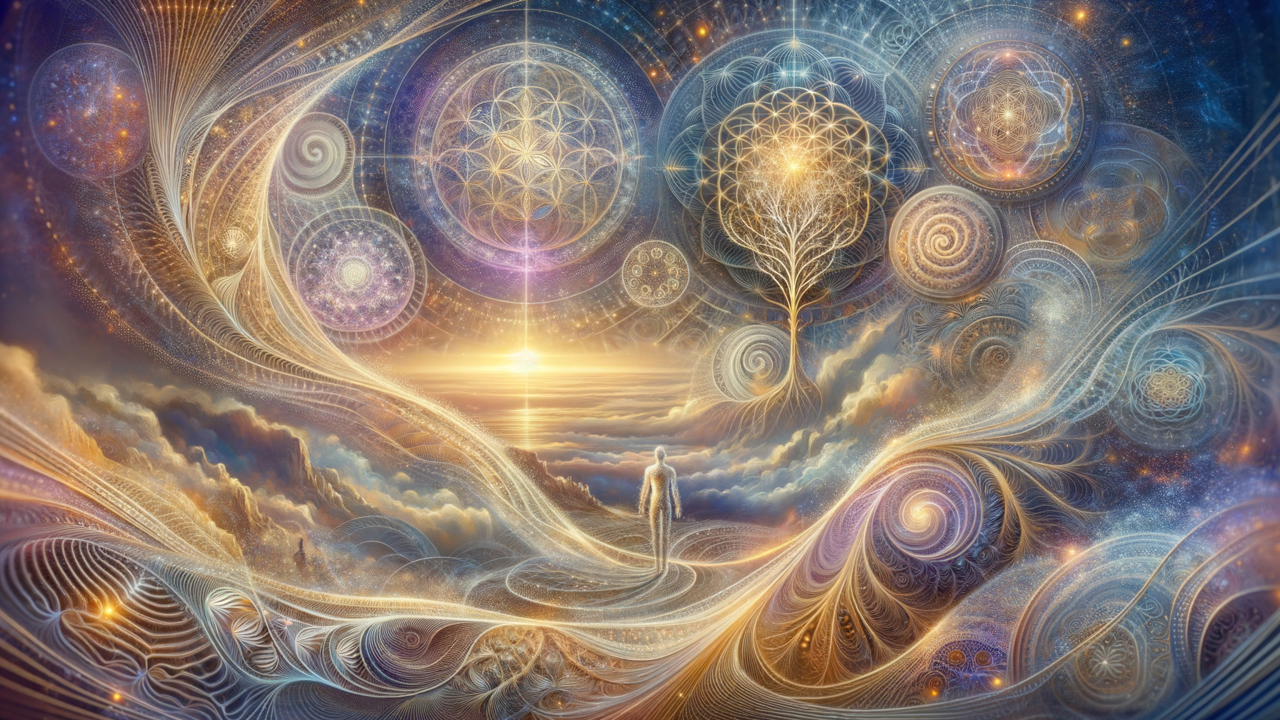 Surreal Cosmic Landscape with Intricate Patterns and Light