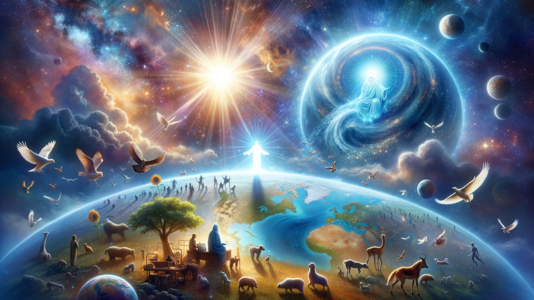Vibrant Cosmic Scene with Earth and Celestial Bodies