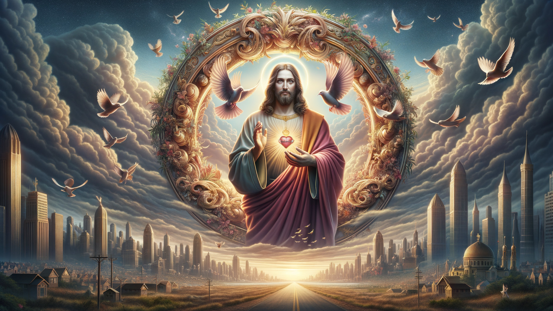 Photorealistic Illustration of Jesus with Urban Background