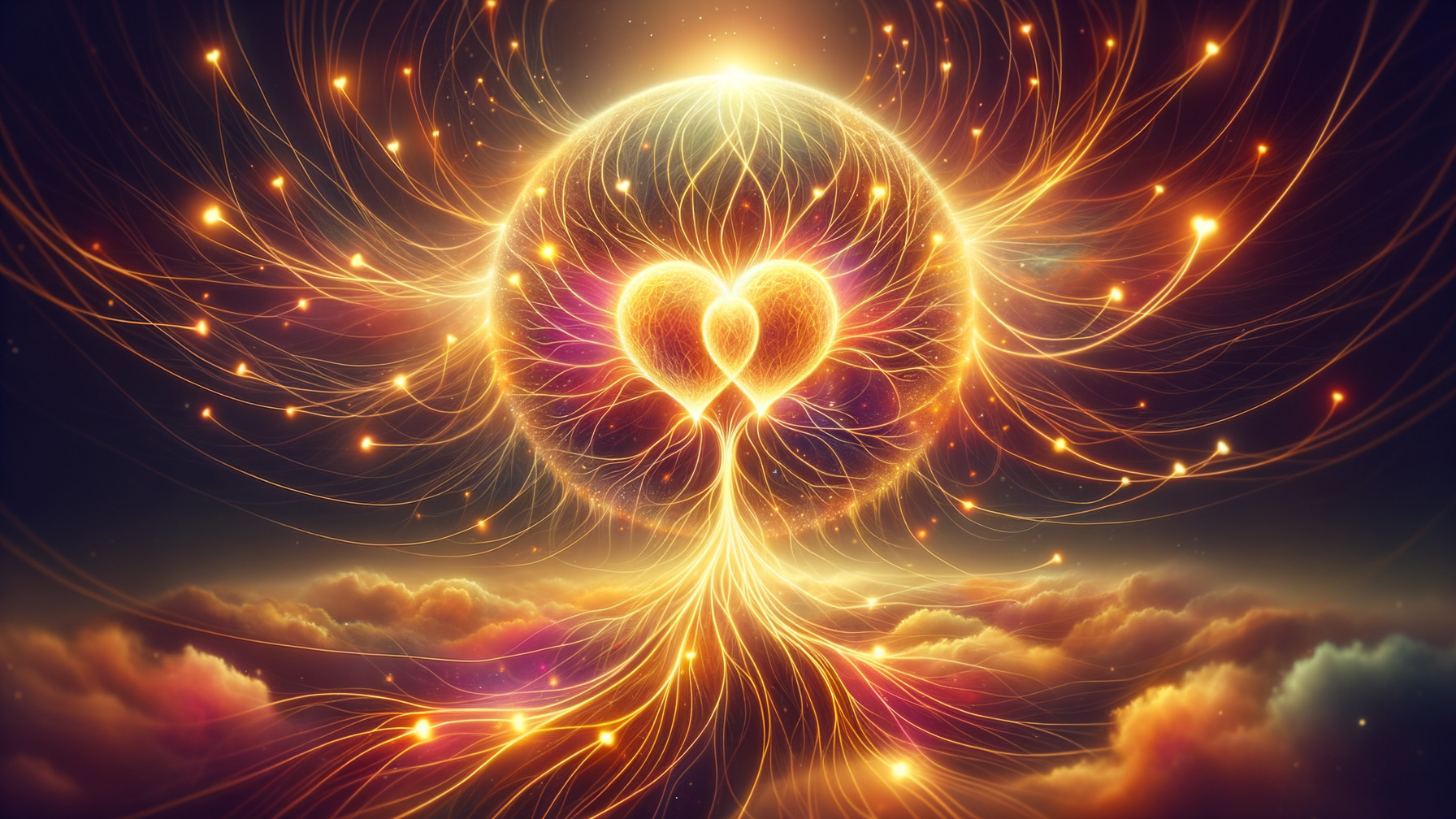 Surreal Scene with Glowing Heart-Shaped Orb