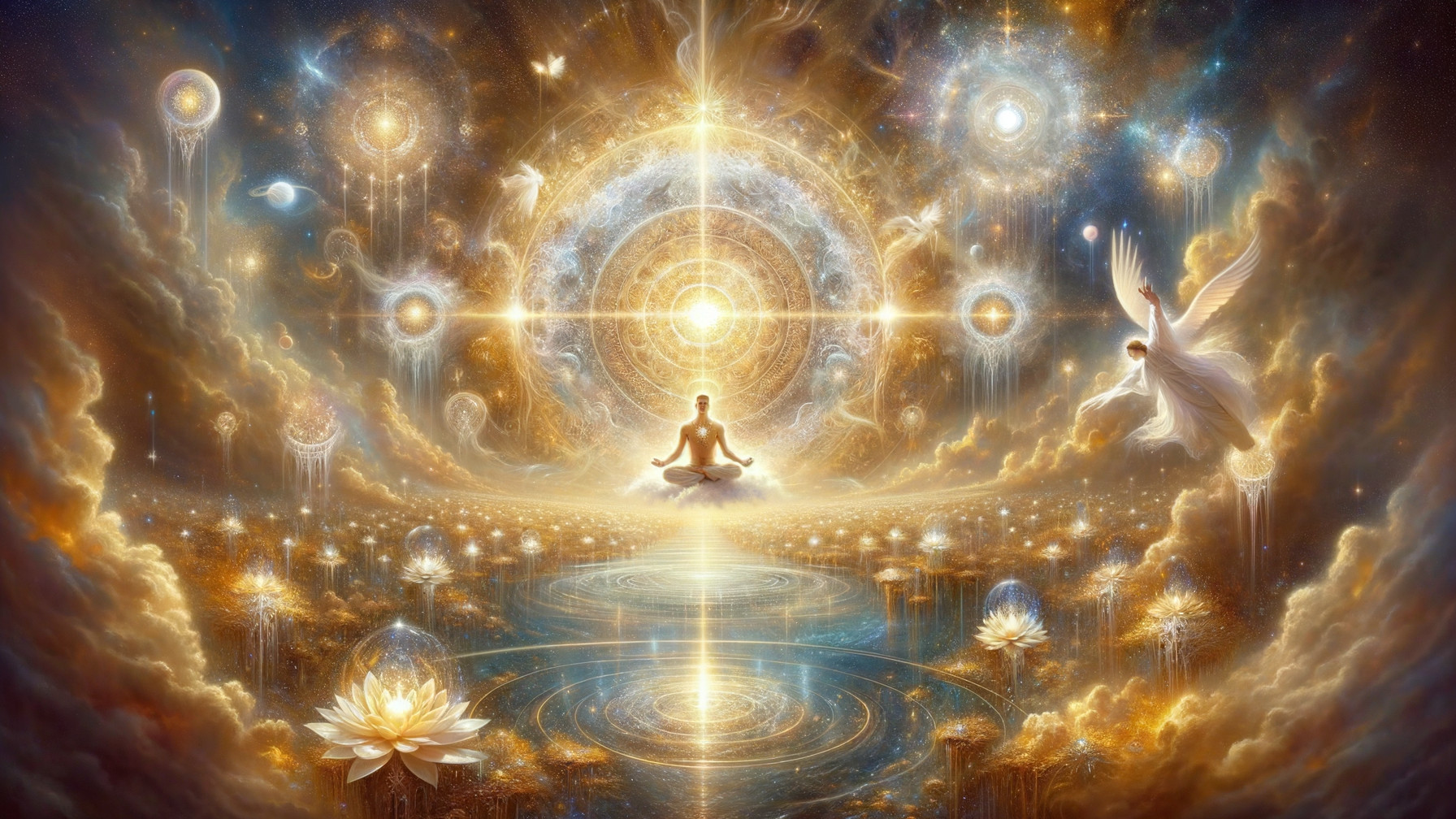 Meditative Figure in a Cosmic Landscape with Light