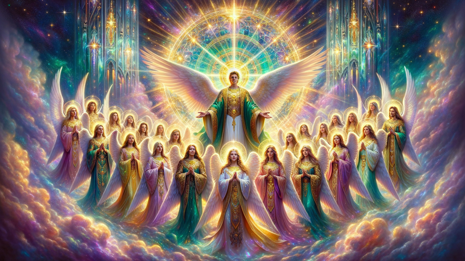 Celestial Scene with Radiant Figure and Angels