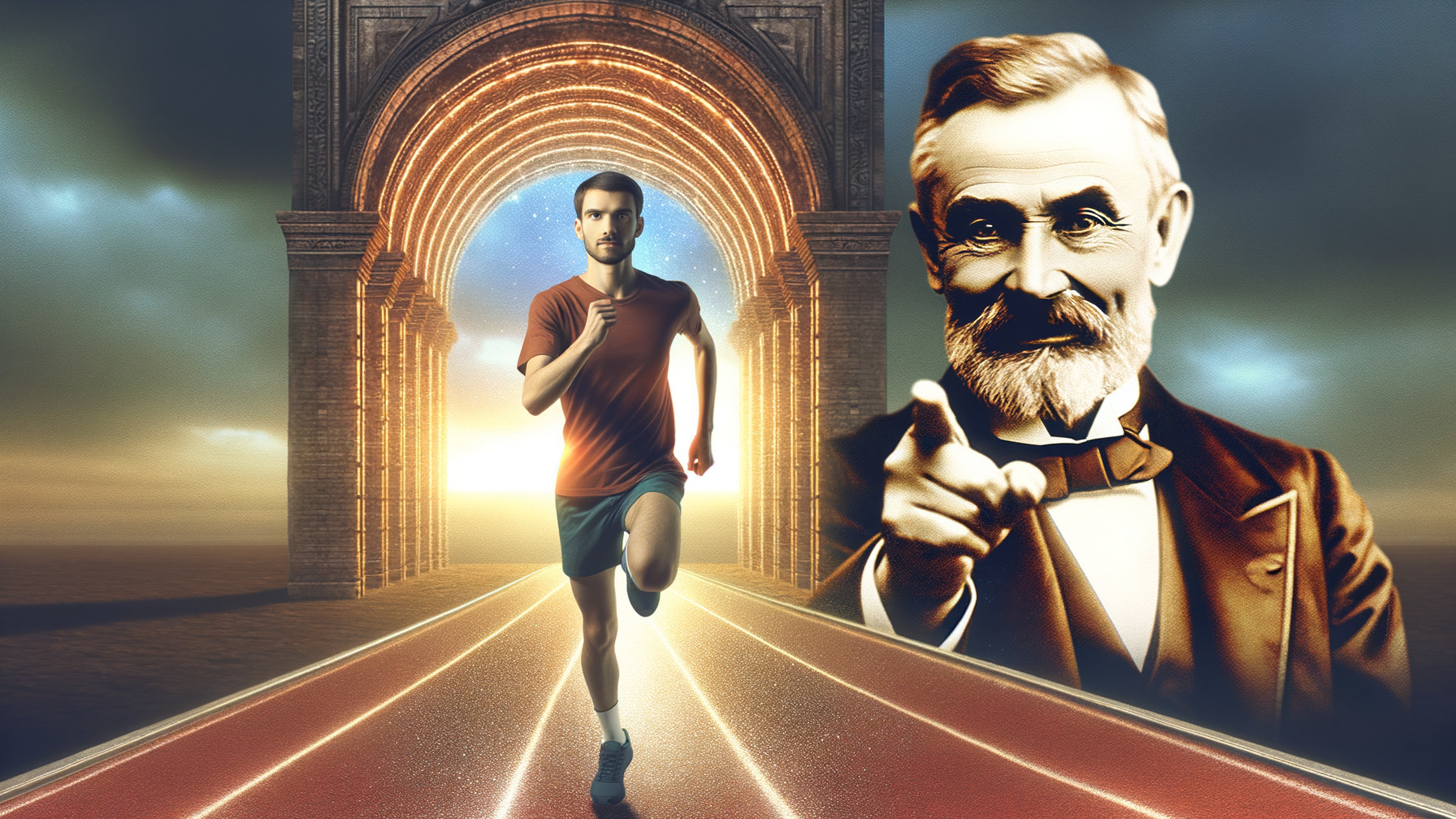 Runner on Futuristic Track with Cosmic Backdrop